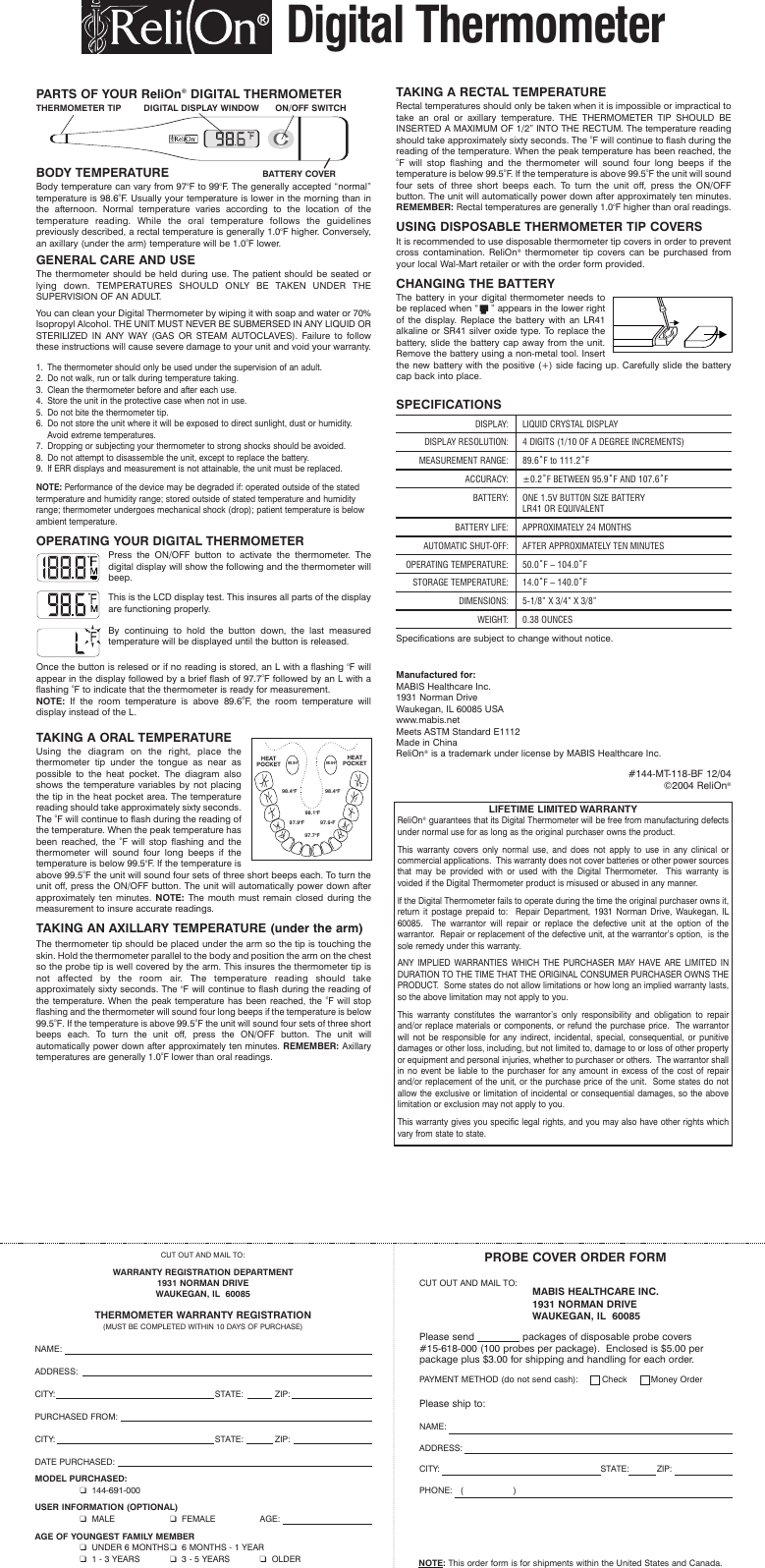 Page 1 of 2 - Relion Relion-Digital-Thermometer-Instruction-Booklet- ManualsLib - Makes It Easy To Find Manuals Online!  Relion-digital-thermometer-instruction-booklet