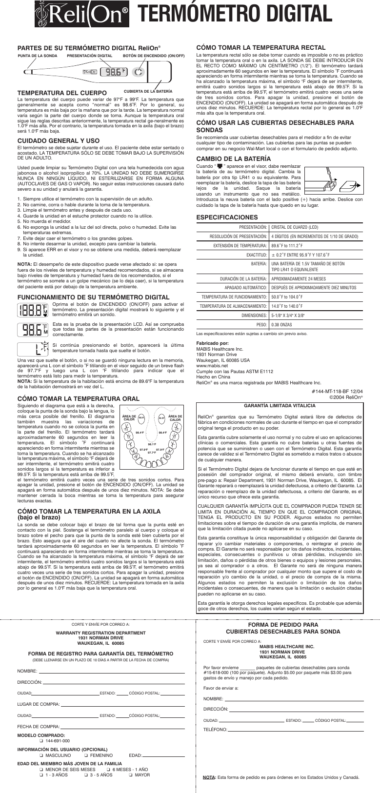 Relion Digital Thermometer Instruction Booklet ManualsLib Makes It Easy To  Find Manuals Online!