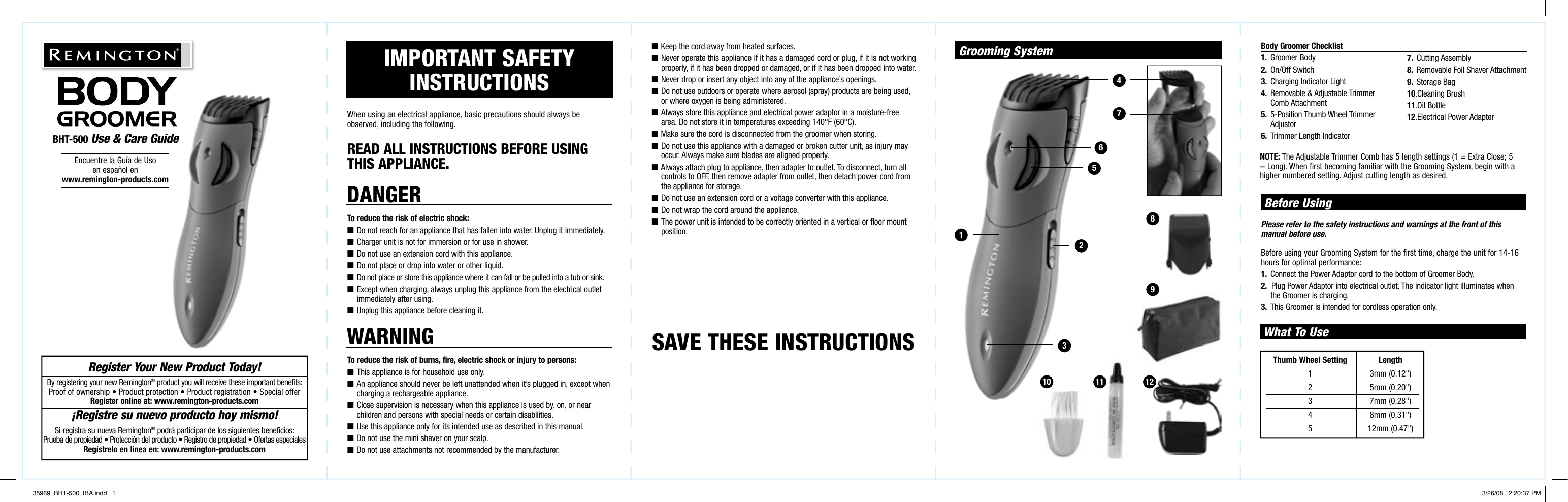 Page 1 of 2 - Remington Remington-Bht-500-Users-Manual- 35969_BHT-500_IBA  Remington-bht-500-users-manual