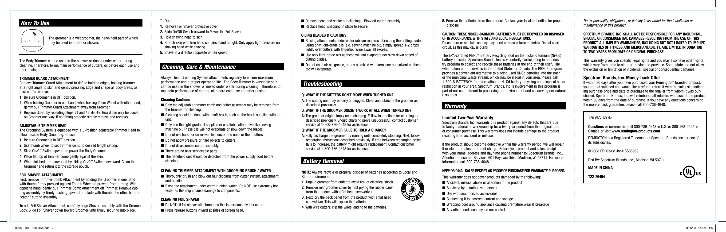 Page 2 of 2 - Remington Remington-Bht-500-Users-Manual- 35969_BHT-500_IBA  Remington-bht-500-users-manual