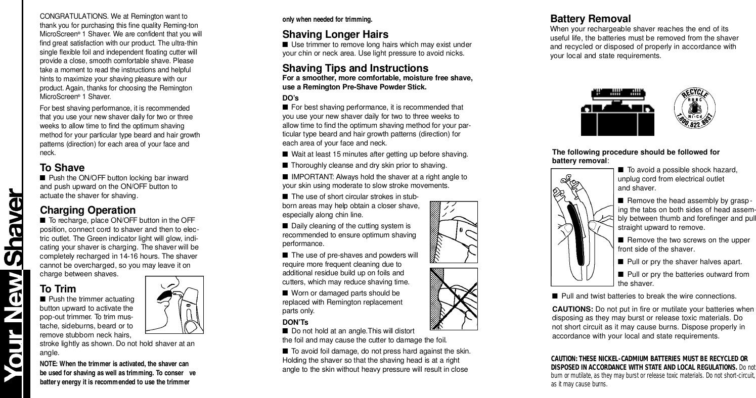 Page 2 of 4 - Remington Remington-Cordless-Rechargeable-Shaver-Users-Manual-  Remington-cordless-rechargeable-shaver-users-manual