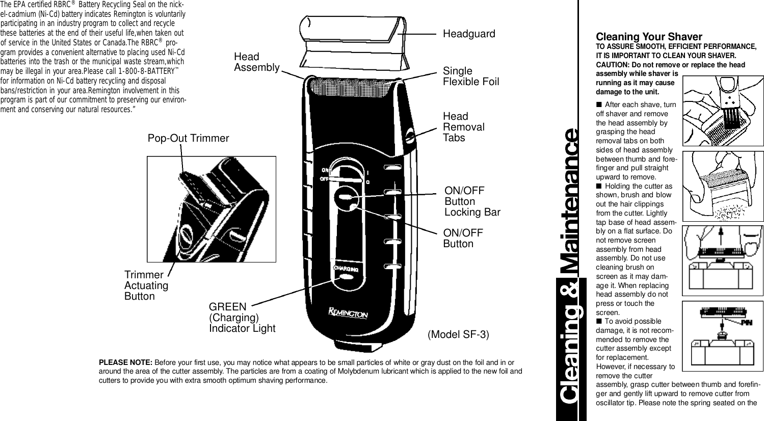 Page 3 of 4 - Remington Remington-Cordless-Rechargeable-Shaver-Users-Manual-  Remington-cordless-rechargeable-shaver-users-manual