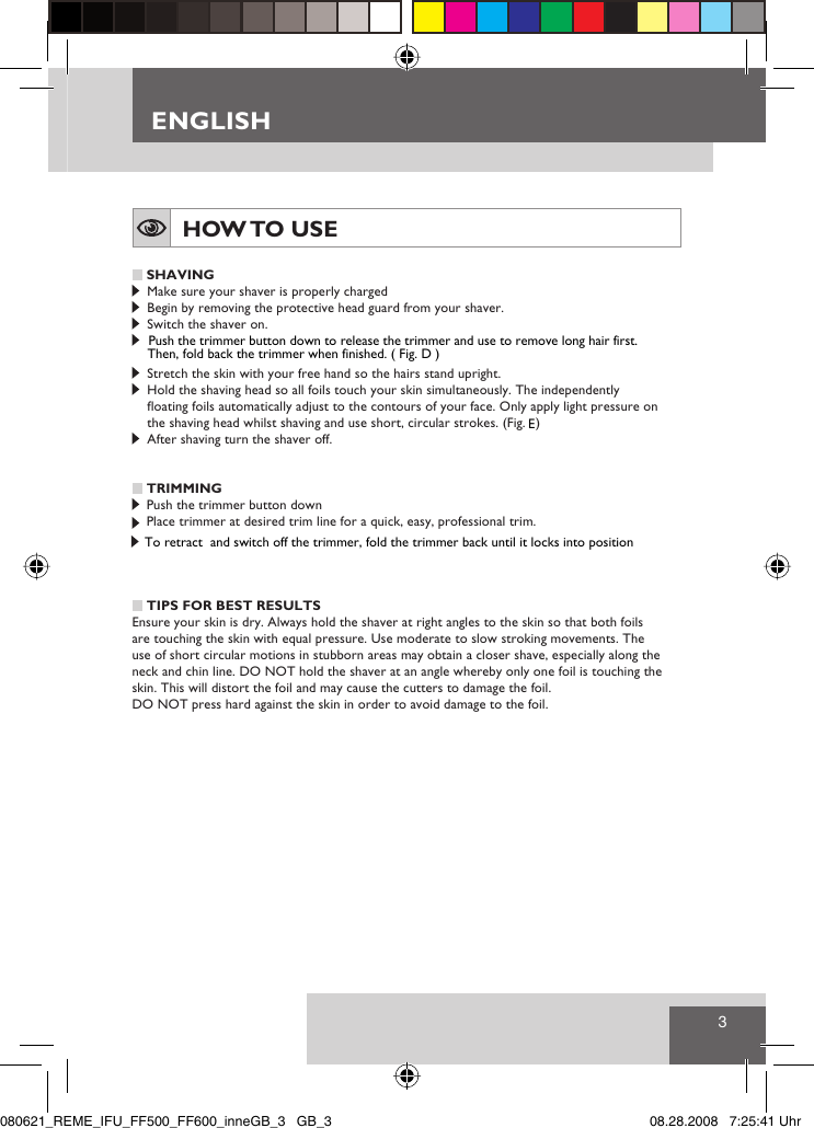 Page 5 of 9 - Remington Remington-Dual-Foil-Shaver-F-3790-Users-Manual- 080621_REME_IFU_FF500_FF600_innen  Remington-dual-foil-shaver-f-3790-users-manual