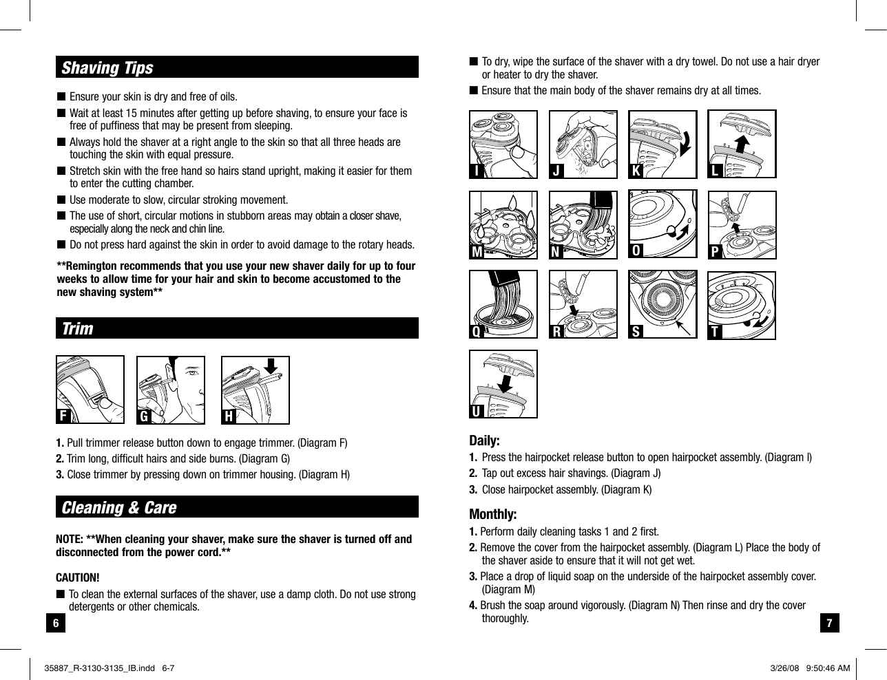 Page 4 of 11 - Remington Remington-Electric-Shaver-R-3130-Users-Manual- 35887_R-3130-3135_IB  Remington-electric-shaver-r-3130-users-manual