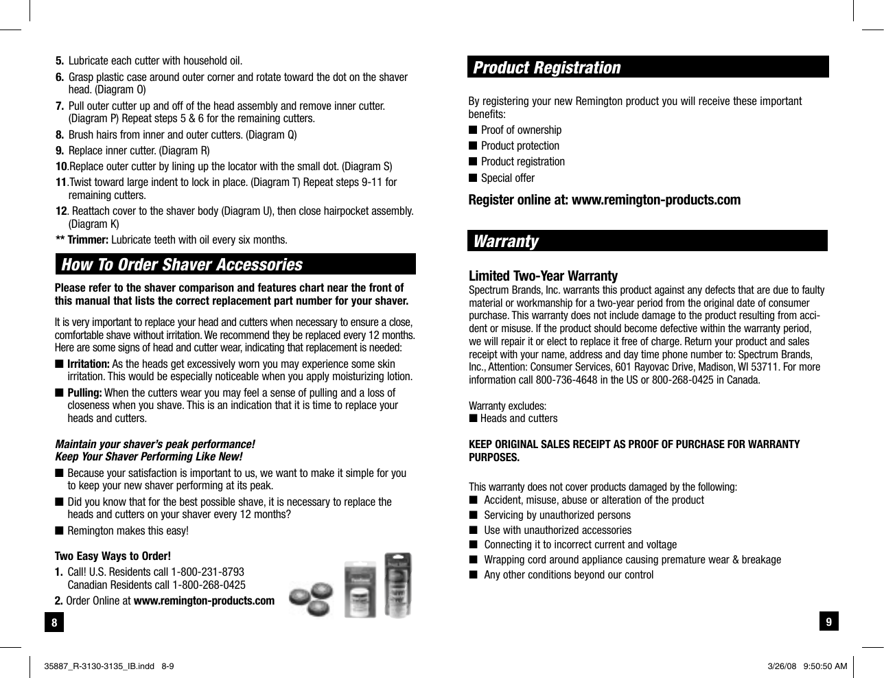 Page 5 of 11 - Remington Remington-Electric-Shaver-R-3130-Users-Manual- 35887_R-3130-3135_IB  Remington-electric-shaver-r-3130-users-manual