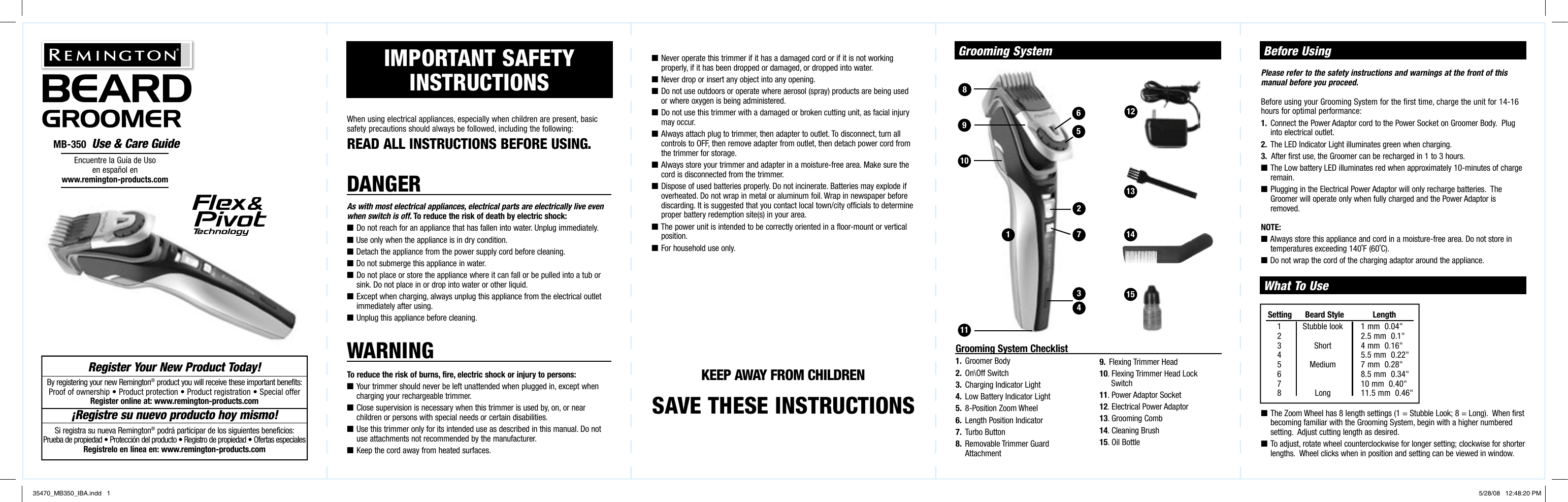 Page 1 of 2 - Remington Remington-Mb-350-Users-Manual- 35470_MB350_IBA  Remington-mb-350-users-manual