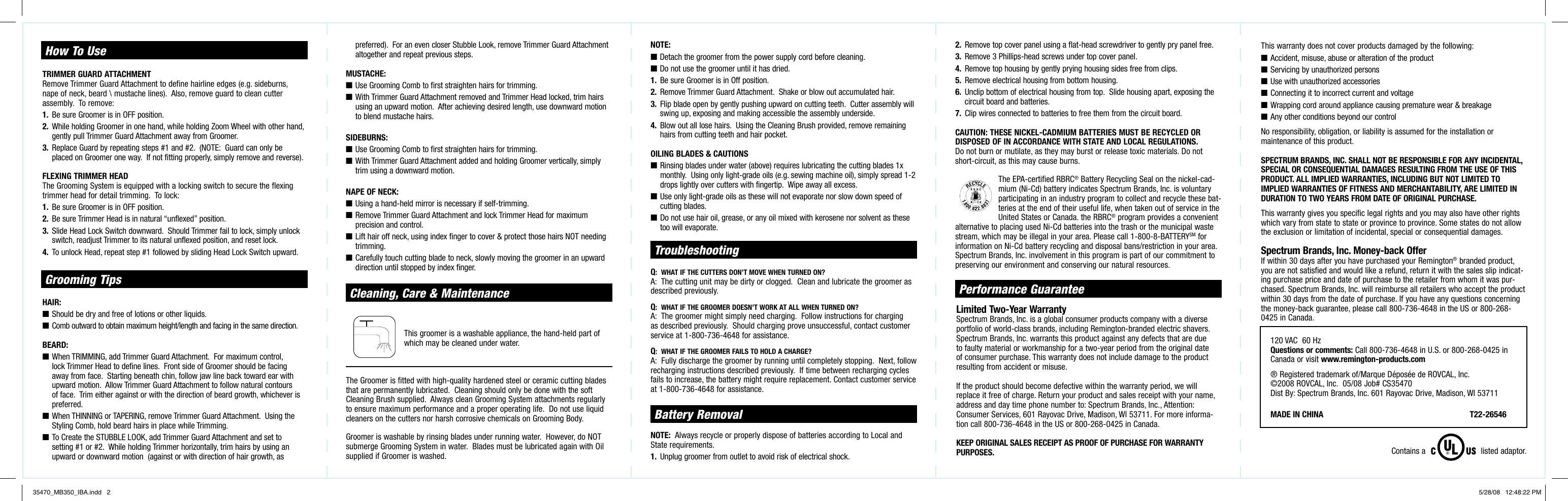 Page 2 of 2 - Remington Remington-Mb-350-Users-Manual- 35470_MB350_IBA  Remington-mb-350-users-manual