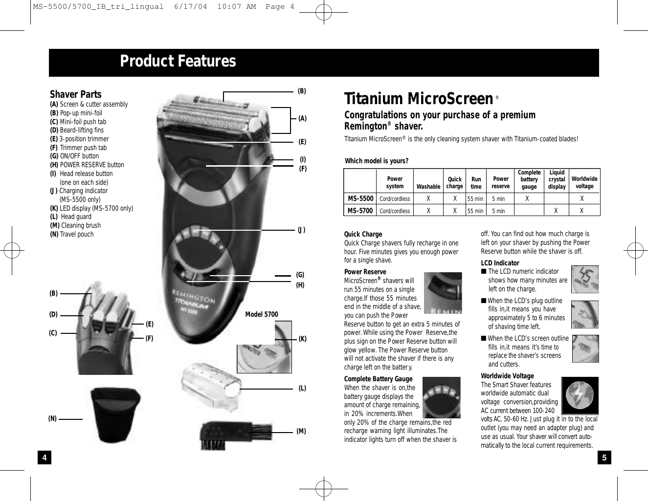 Page 3 of 8 - Remington Remington-Ms-5500-Users-Manual- Titanium Microscreen Ultra Shavers Use And Care Guide  Remington-ms-5500-users-manual