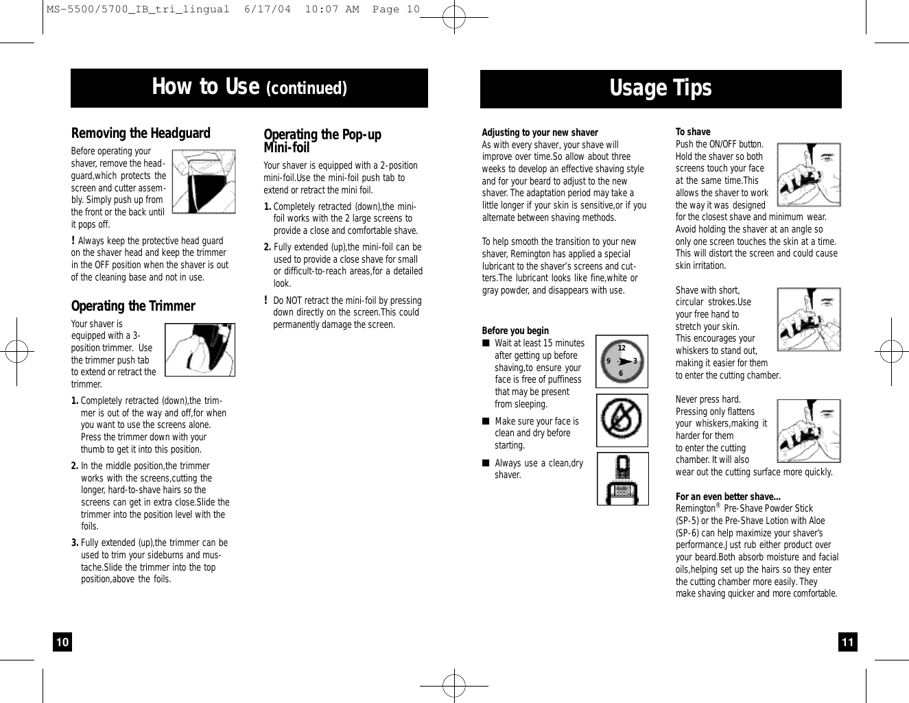 Page 6 of 8 - Remington Remington-Ms-5500-Users-Manual- Titanium Microscreen Ultra Shavers Use And Care Guide  Remington-ms-5500-users-manual