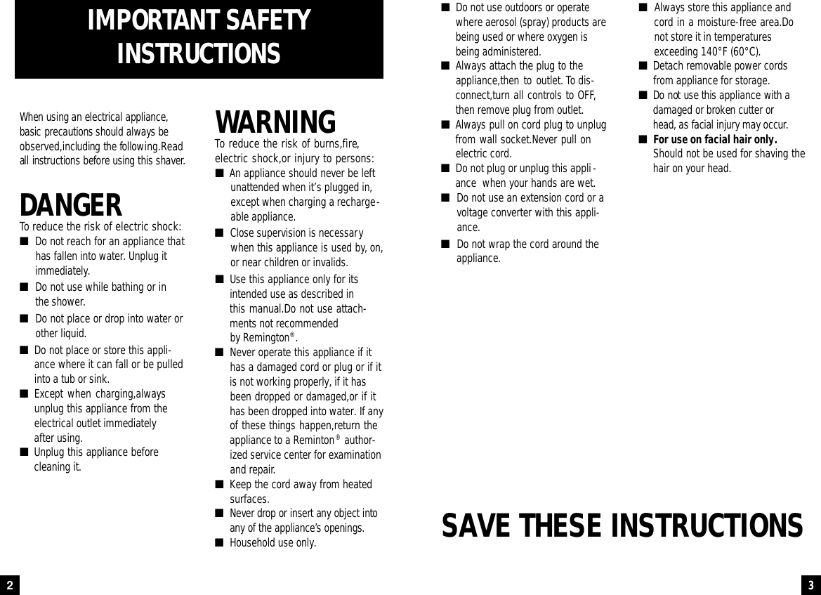 Page 2 of 7 - Remington Remington-R-846-Users-Manual-  Remington-r-846-users-manual