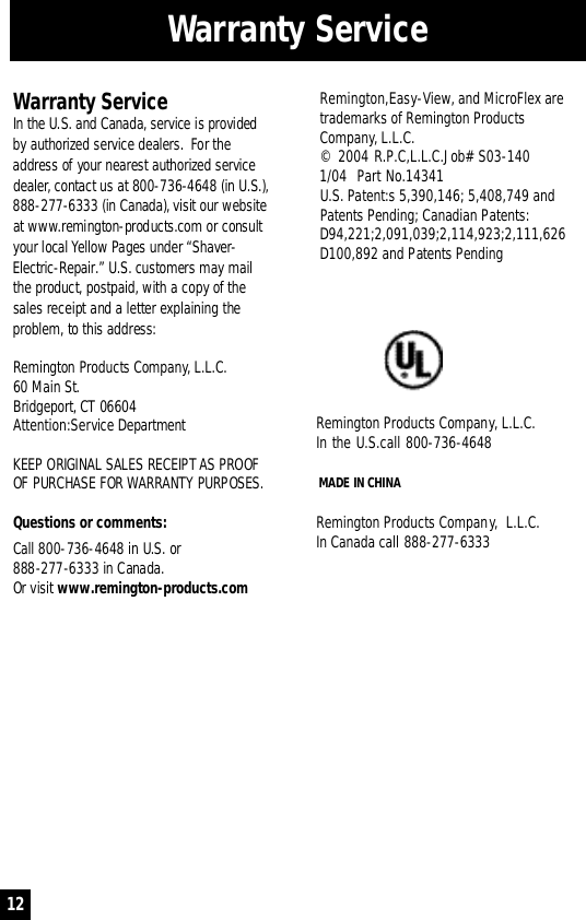 Page 7 of 7 - Remington Remington-R-846-Users-Manual-  Remington-r-846-users-manual