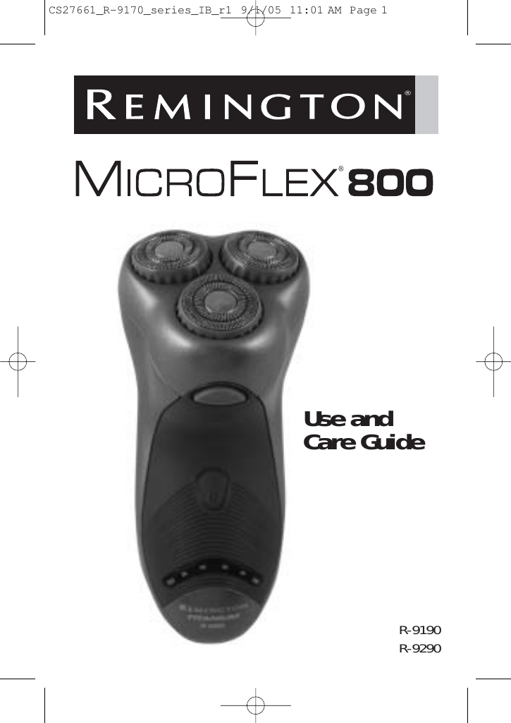 Page 1 of 8 - Remington Remington-R-9170-Users-Manual- CS27661_R-9170_series_IB_r1  Remington-r-9170-users-manual