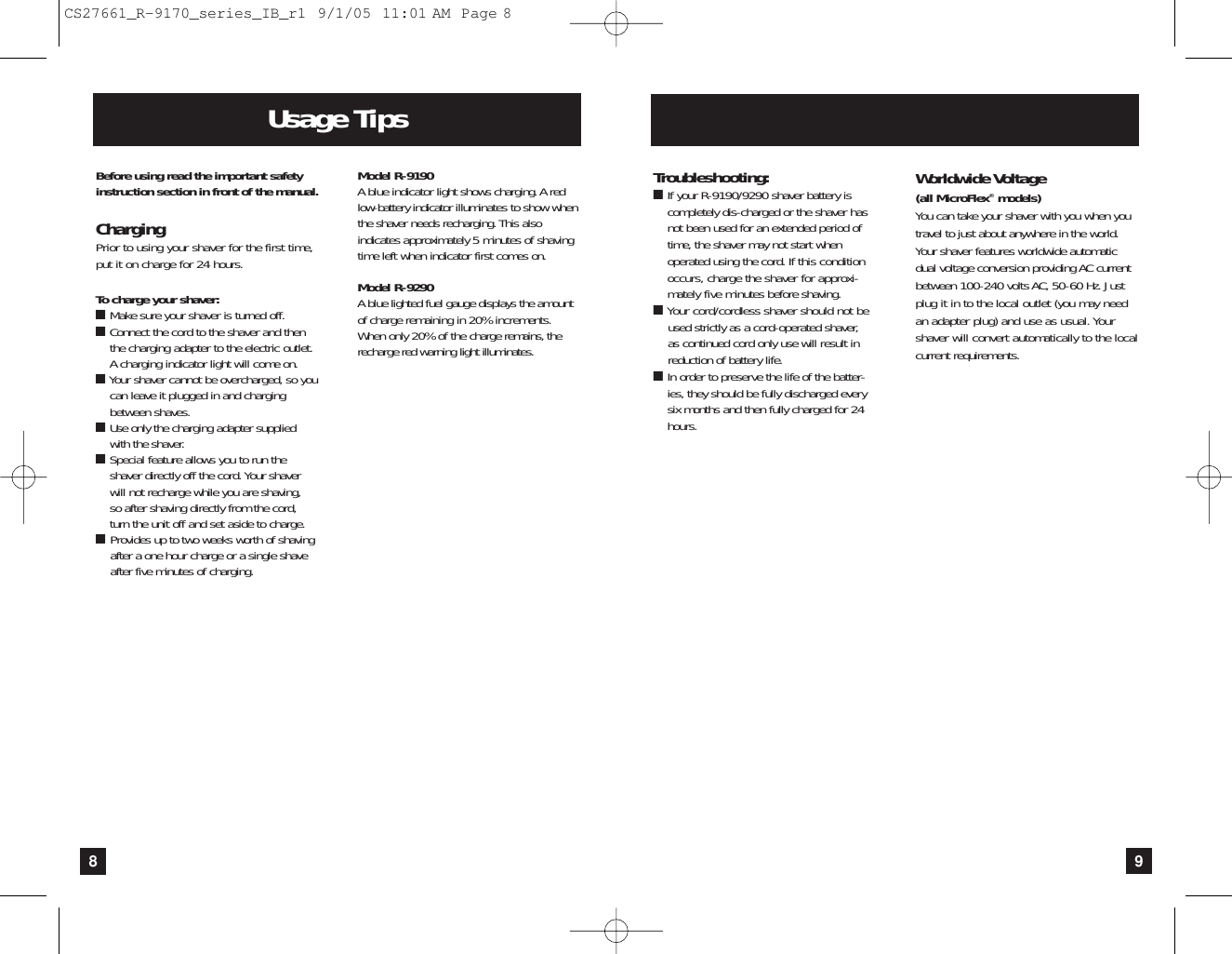 Page 5 of 8 - Remington Remington-R-9170-Users-Manual- CS27661_R-9170_series_IB_r1  Remington-r-9170-users-manual