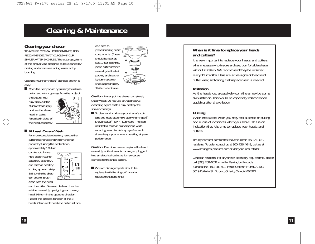 Page 6 of 8 - Remington Remington-R-9170-Users-Manual- CS27661_R-9170_series_IB_r1  Remington-r-9170-users-manual