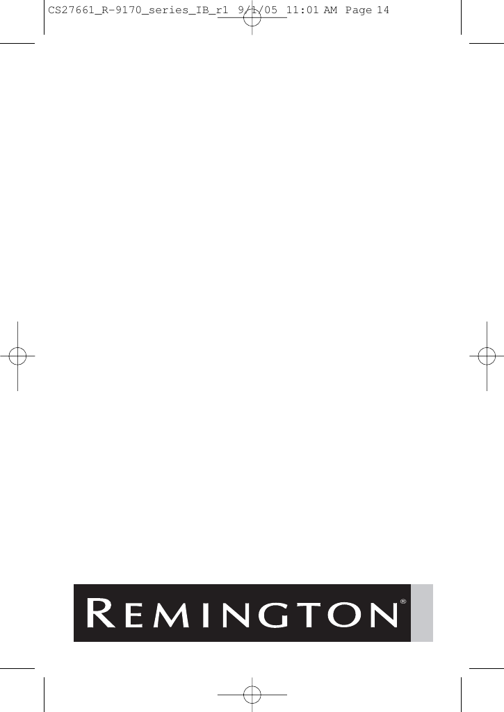 Page 8 of 8 - Remington Remington-R-9170-Users-Manual- CS27661_R-9170_series_IB_r1  Remington-r-9170-users-manual