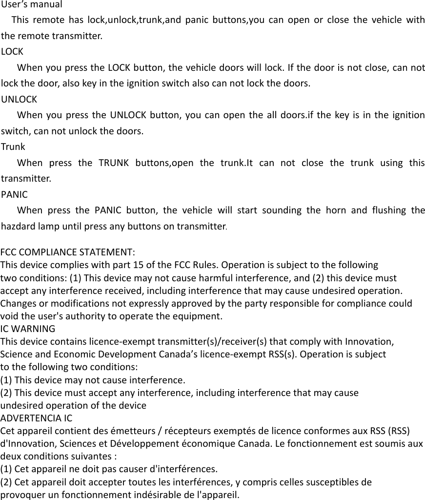 Page 1 of Remote Tech MZ05 keyless transmitter User Manual
