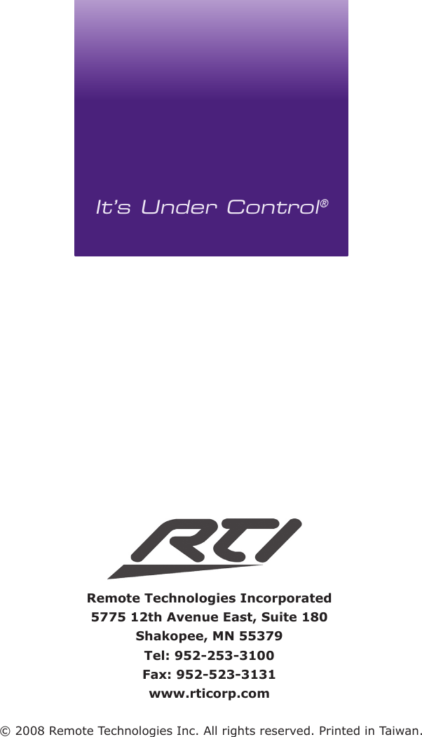 Zigbee® Transceiver ModuleZM-2422Remote Technologies Incorporated5775 12th Avenue East, Suite 180Shakopee, MN 55379Tel: 952-253-3100Fax: 952-523-3131www.rticorp.com© 2008 Remote Technologies Inc. All rights reserved. Printed in Taiwan.It’s Under Control®