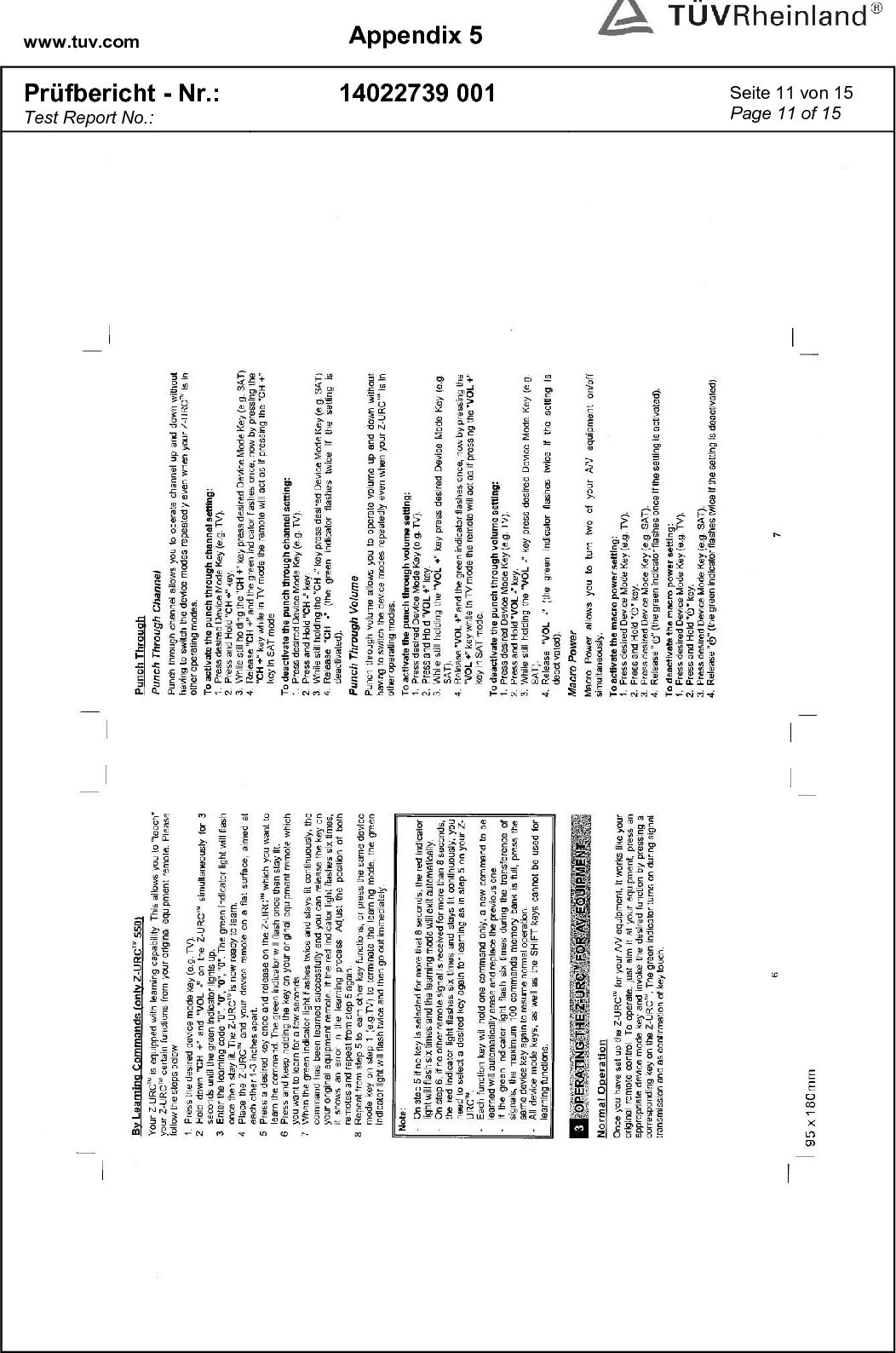 www.tuv.com  Appendix 5  Prüfbericht - Nr.: Test Report No.: 14022739 001  Seite 11 von 15 Page 11 of 15   