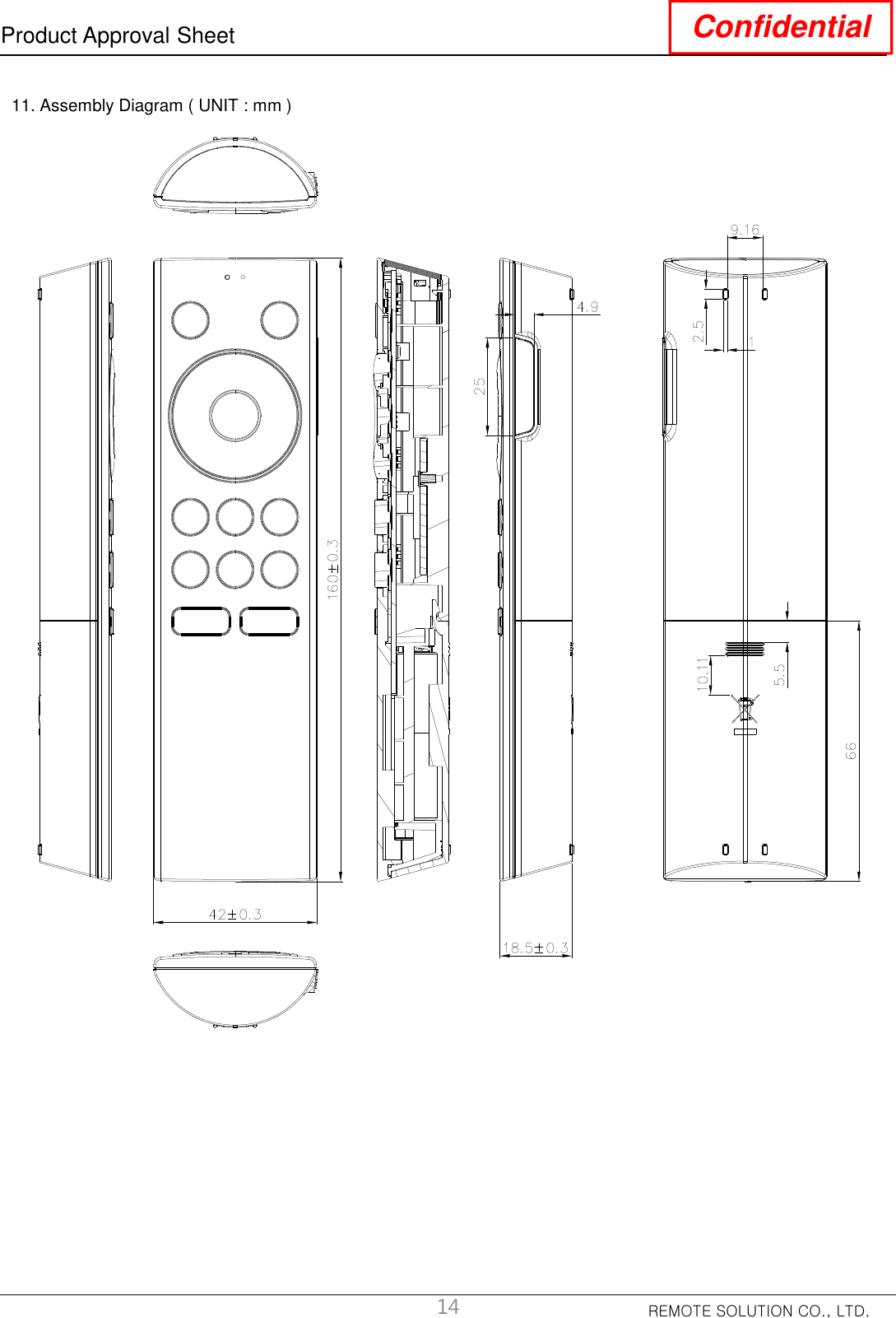 REMOTE SOLUTION CO., LTD.Product Approval Sheet Confidential11. Assembly Diagram ( UNIT : mm )14