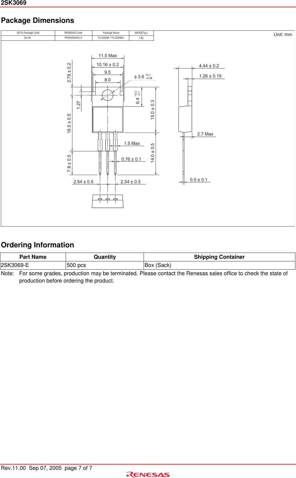 Page 7 of 8 - Renesas Renesas-2Sk3069-Users-Manual- 2SK3069 Datasheet  Renesas-2sk3069-users-manual