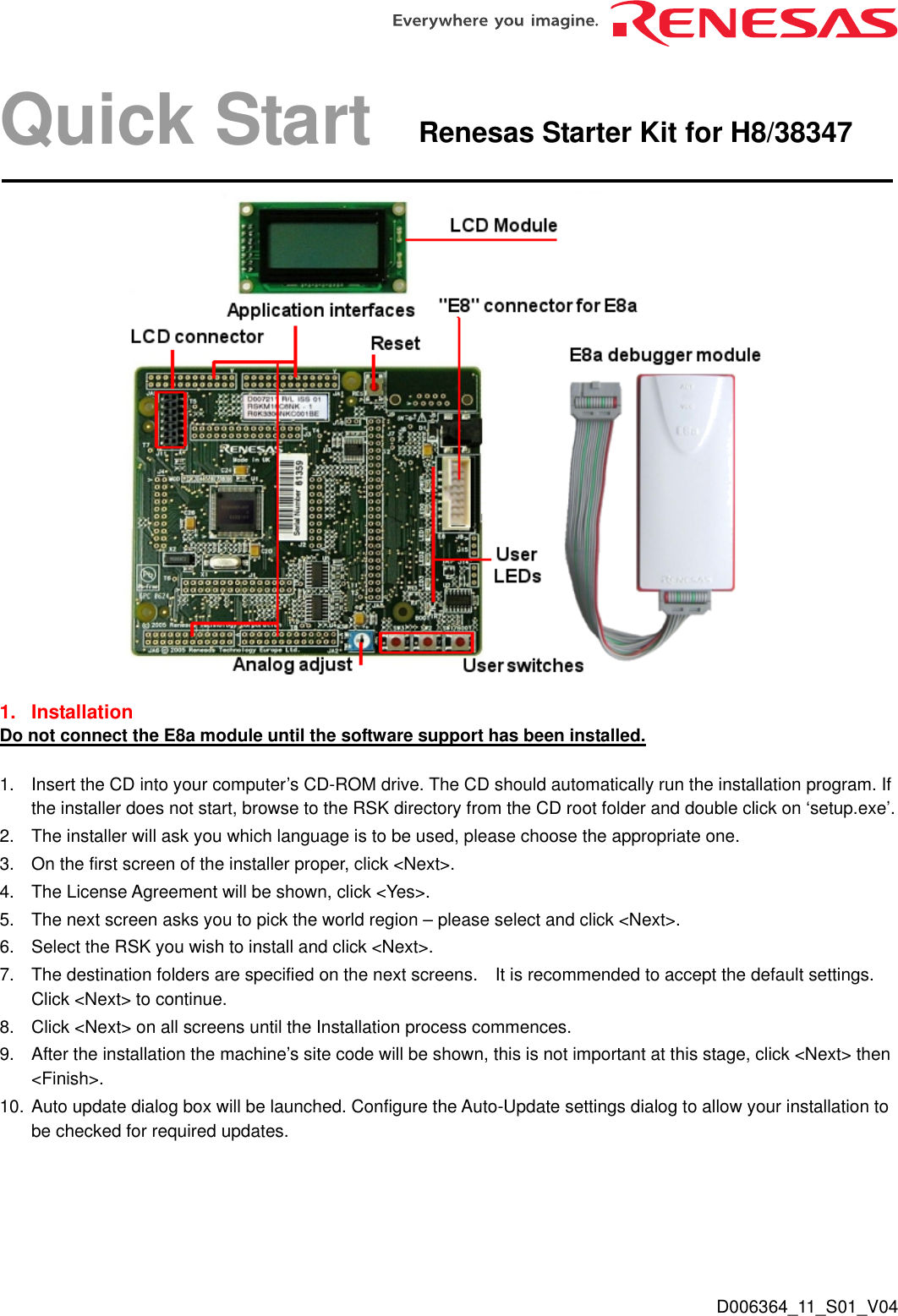 Page 1 of 4 - Renesas Renesas-H8-38347-Users-Manual- Starter Kit For H8/38347 Quick Start Guide  Renesas-h8-38347-users-manual