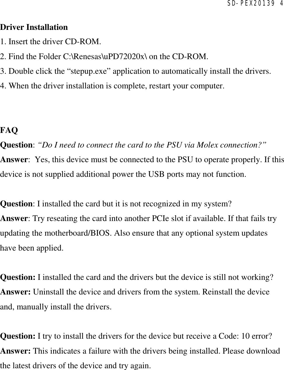 Page 4 of 6 - Renesas Renesas-Sd-Pex20139-Pcie-Usb-3-0-Controller-Card-Users-Manual-  Renesas-sd-pex20139-pcie-usb-3-0-controller-card-users-manual