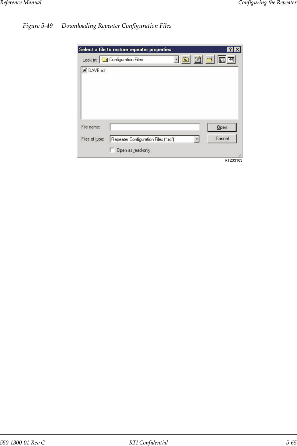 Reference Manual     Configuring the Repeater550-1300-01 Rev C RTI Confidential 5-65Figure 5-49 Downloading Repeater Configuration FilesRT233103