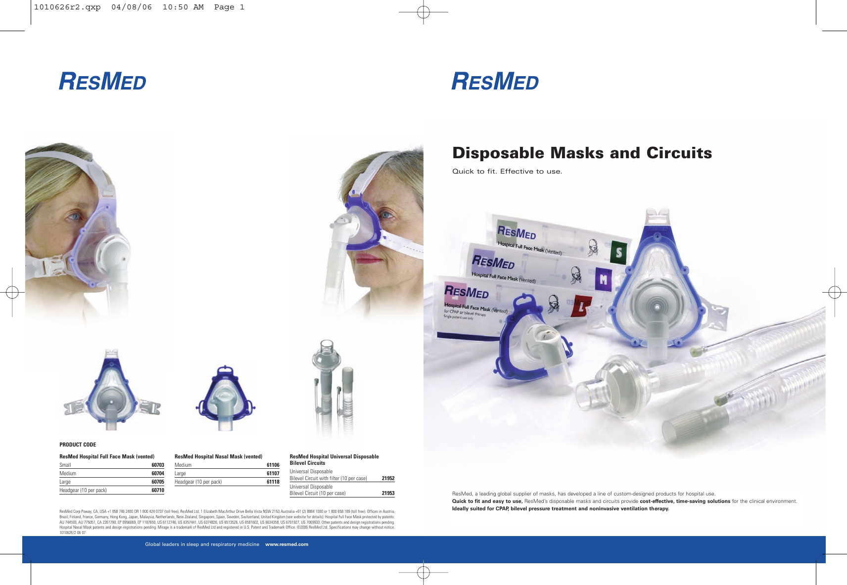 Resmed Disposable Masks And Circuits Users Manual Spec