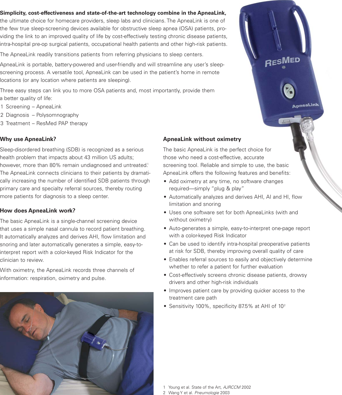 Page 2 of 4 - Resmed Resmed-Sleep-Screening-Tool-Apnealink-Users-Manual- 1011262-1 Apnealink Broch  Resmed-sleep-screening-tool-apnealink-users-manual