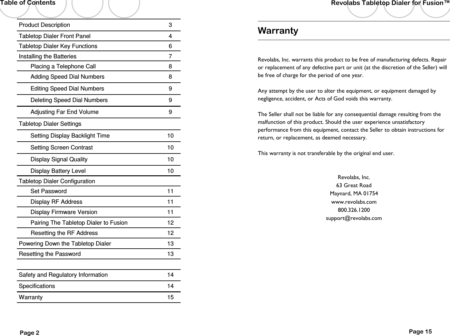 Revolabs 01TTDIAL Tabletop Dialer User Manual Dialer user guide v1 1