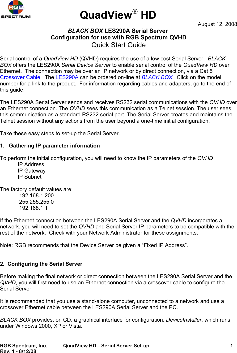 Page 1 of 7 - Rgb-Spectrum Rgb-Spectrum-Les290A-Users-Manual- Updating MediaWall 2000 Firmware  Rgb-spectrum-les290a-users-manual