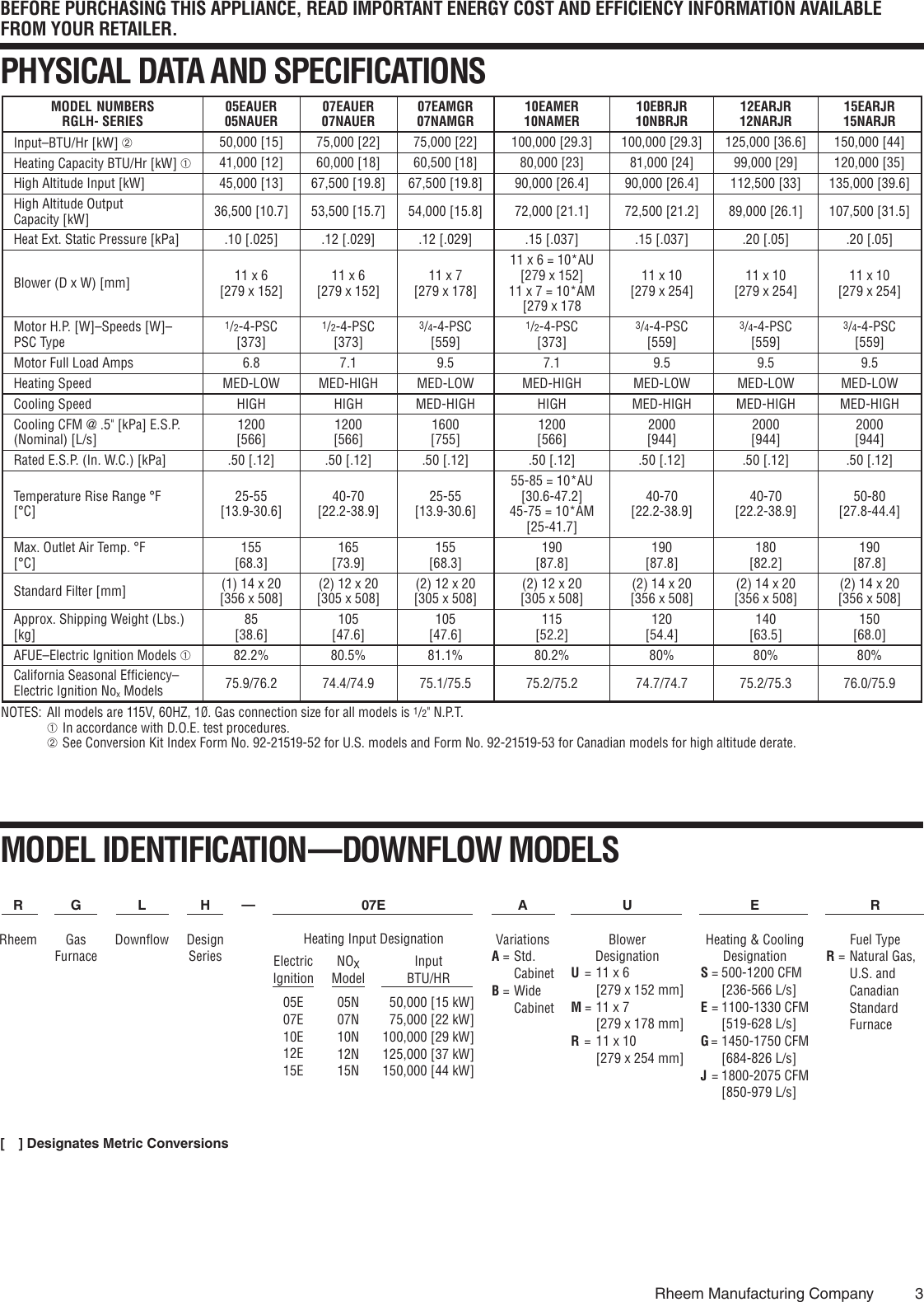 Page 3 of 8 - Rheem Rheem-05Eauer-Users-Manual- Specification Sheet G11-449 Rev. 6  Rheem-05eauer-users-manual