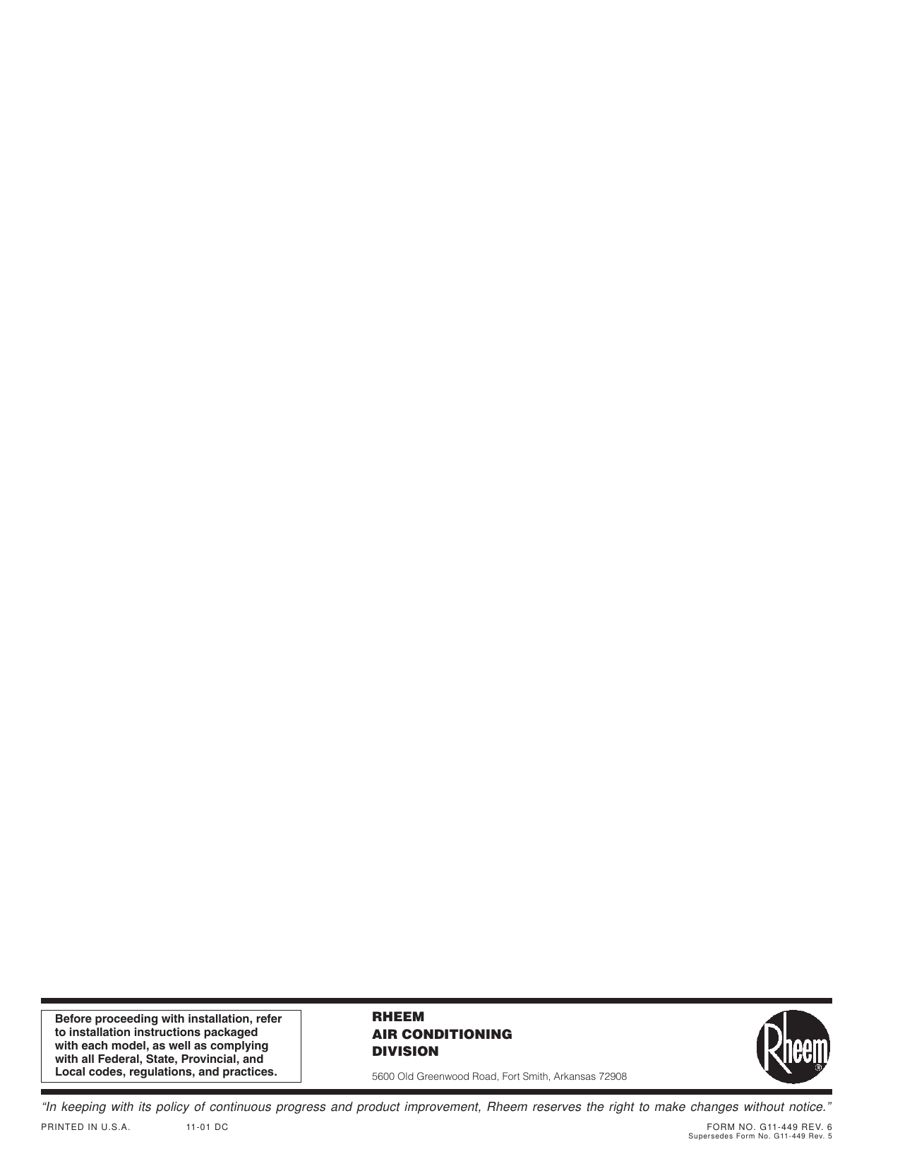 Page 8 of 8 - Rheem Rheem-05Eauer-Users-Manual- Specification Sheet G11-449 Rev. 6  Rheem-05eauer-users-manual