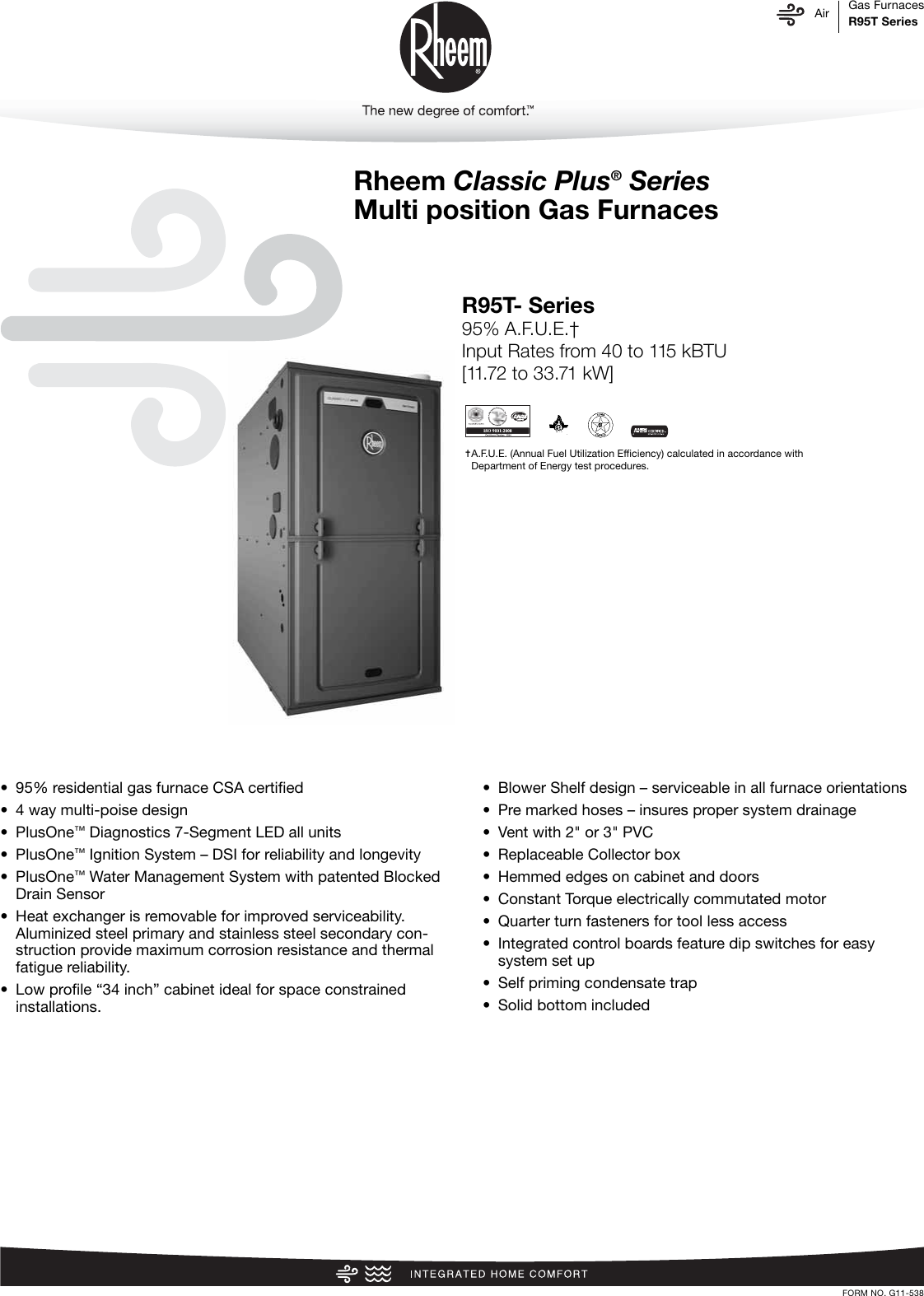 Page 1 of 12 - Rheem Rheem-Classic-Plus-Series-Up-To-95-Afue-Ecm-Motor-Multi-Position-Specification-Sheet-  Rheem-classic-plus-series-up-to-95-afue-ecm-motor-multi-position-specification-sheet