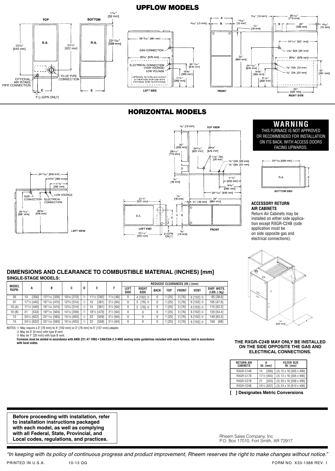 Rheem Classic Series 80 Afue Single Stage Psc Motor Submittal Sheet