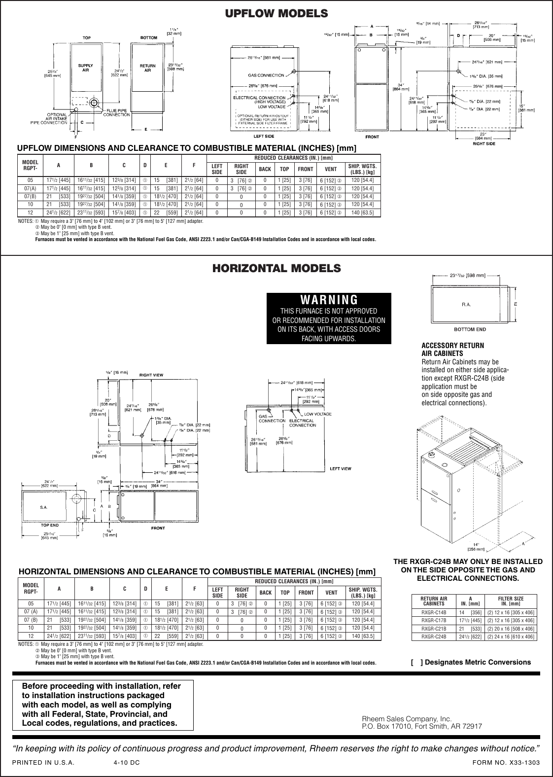 Rheem Classic Series 80 Afue Single Stage X 13 Motor Submittal Sheet