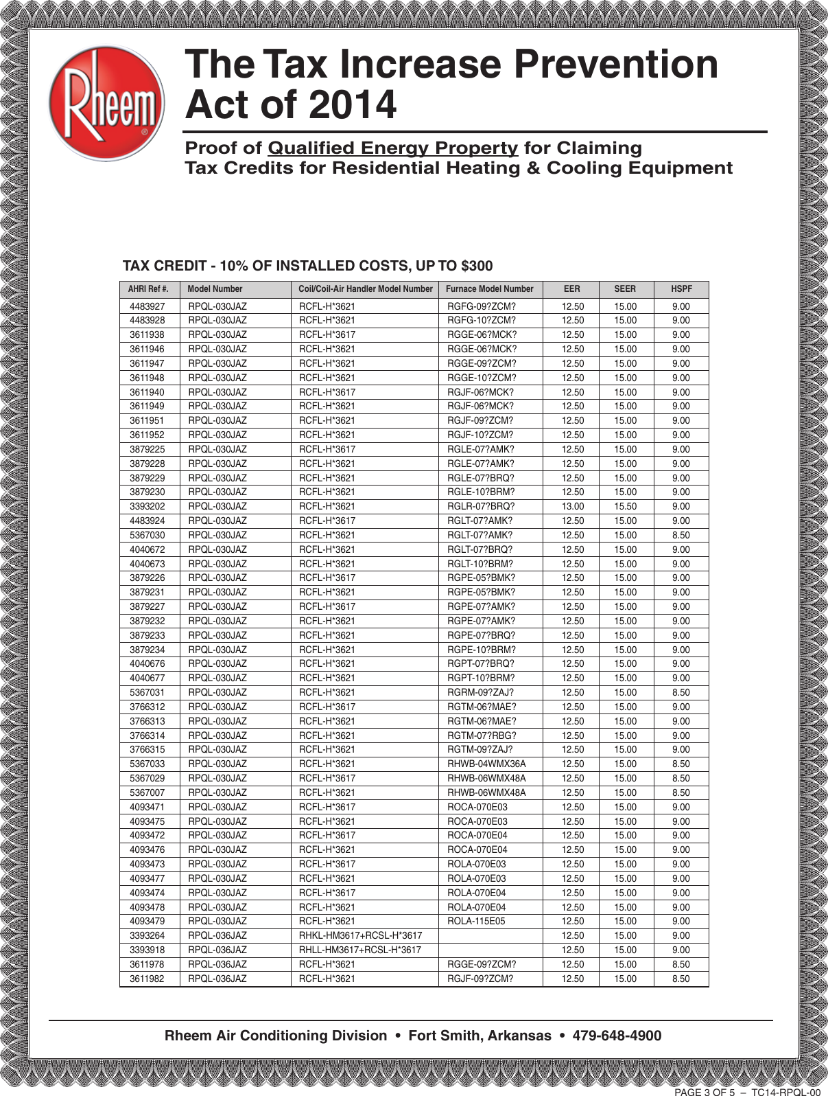 Page 3 of 5 - Rheem Rheem-Classic-Series-Single-Stage-Tax-Credit-Form- TC-RPQL-04  Rheem-classic-series-single-stage-tax-credit-form