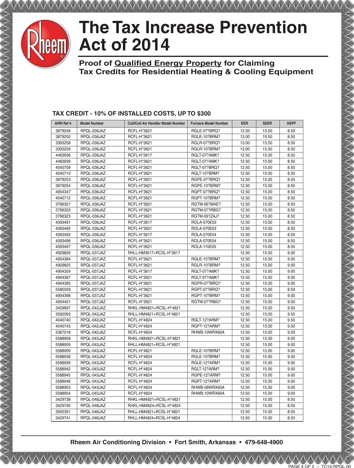 Page 4 of 5 - Rheem Rheem-Classic-Series-Single-Stage-Tax-Credit-Form- TC-RPQL-04  Rheem-classic-series-single-stage-tax-credit-form