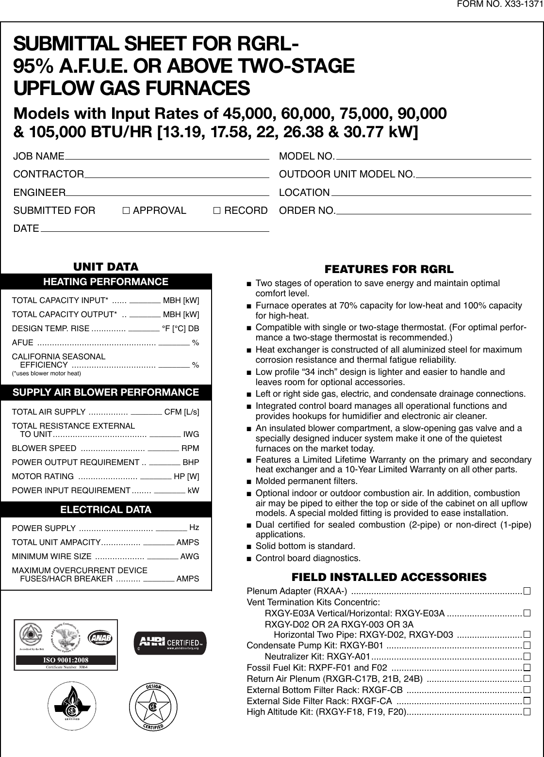 Page 2 of 3 - Rheem Rheem-Classic-Series-Up-To-95-Afue-2-Stage-Psc-Motor-Submittal-Sheet-  Rheem-classic-series-up-to-95-afue-2-stage-psc-motor-submittal-sheet