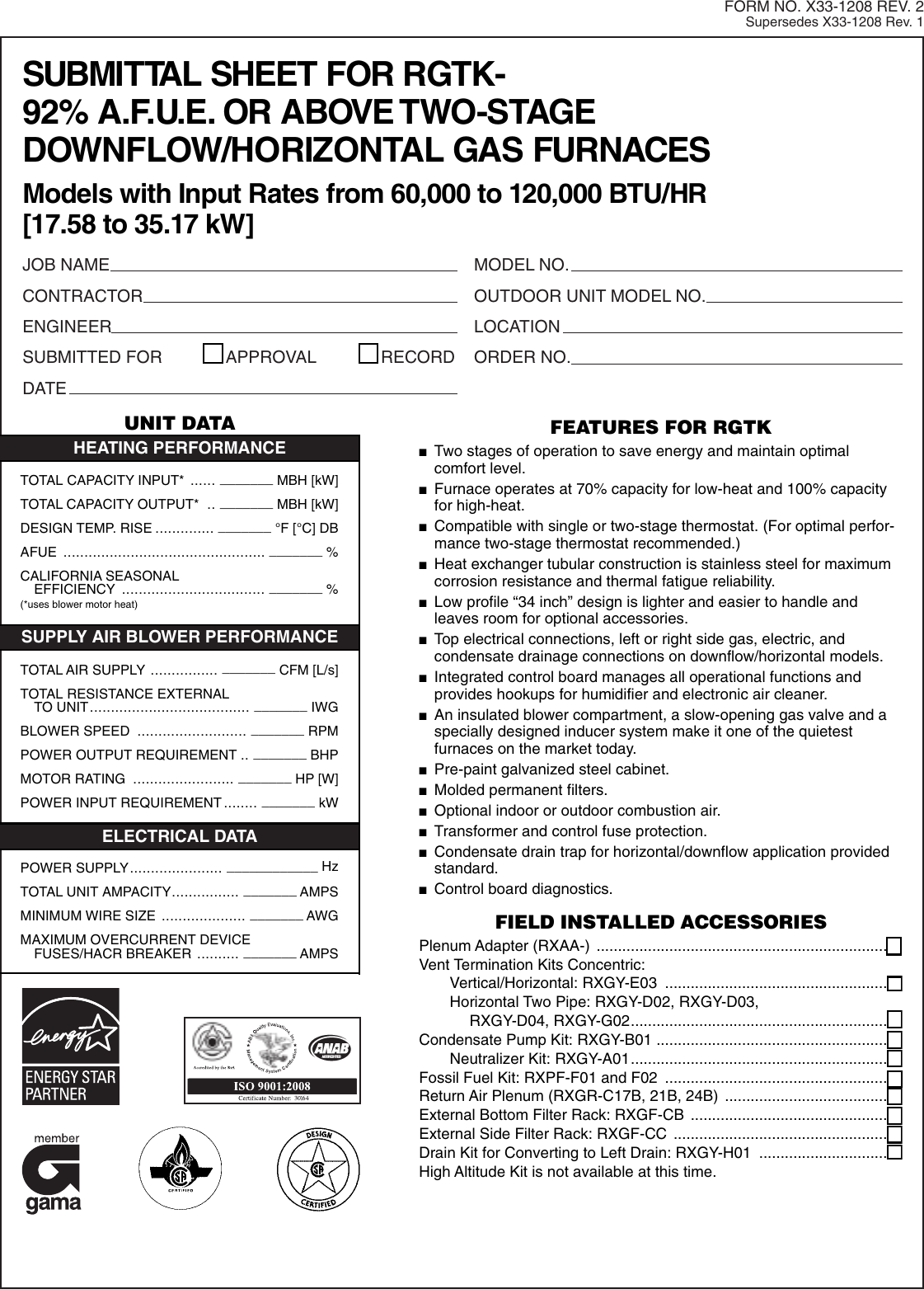 Page 2 of 3 - Rheem Rheem-Classic-Series-Up-To-95-Afue-2-Stage-Psc-Motor-Submittal-Sheet-  Rheem-classic-series-up-to-95-afue-2-stage-psc-motor-submittal-sheet