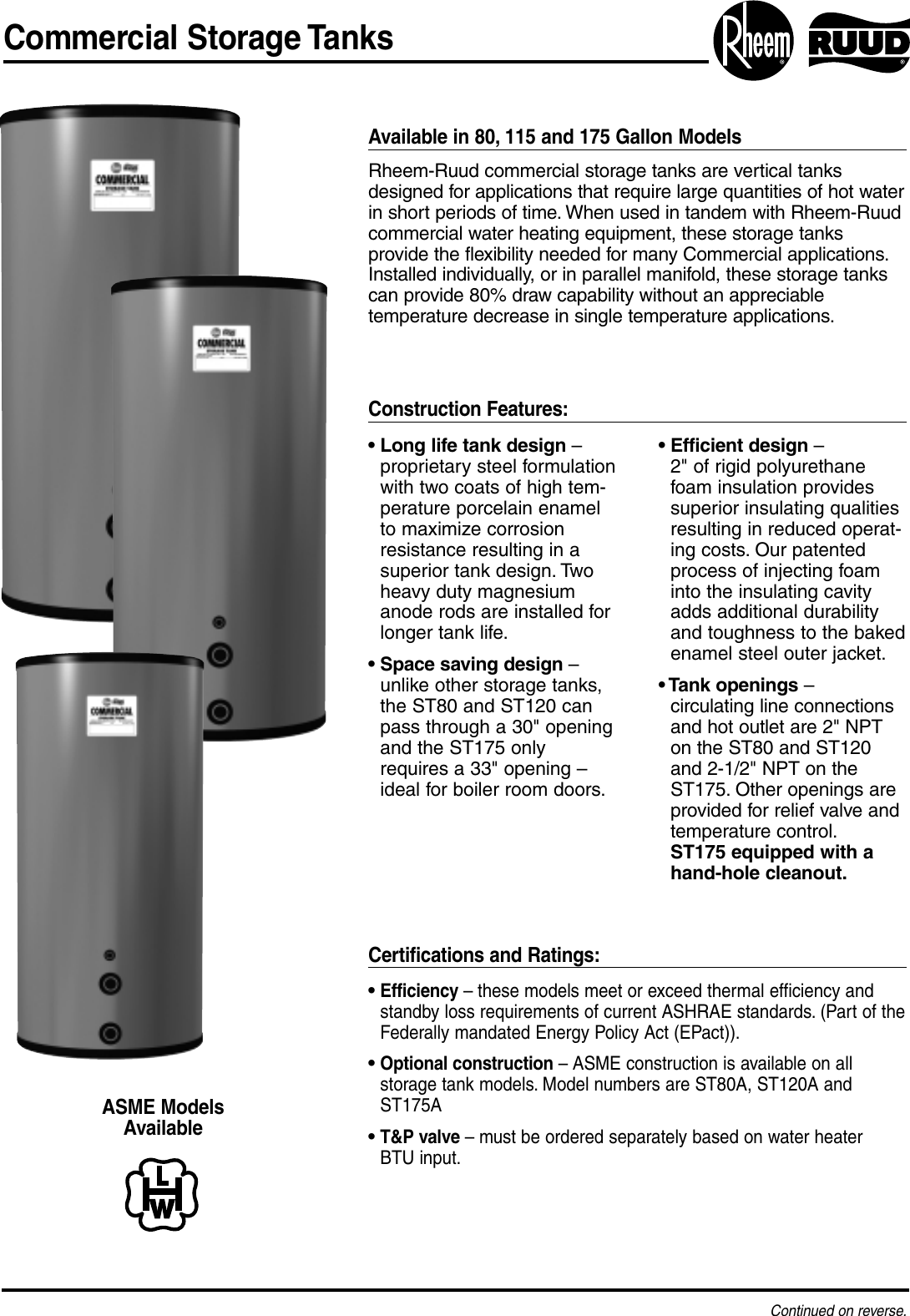 Page 1 of 2 - Rheem Rheem-Commercial-Storage-Tanks80-115-175-Gallon-Users-Manual- RR102C-3  Rheem-commercial-storage-tanks80-115-175-gallon-users-manual