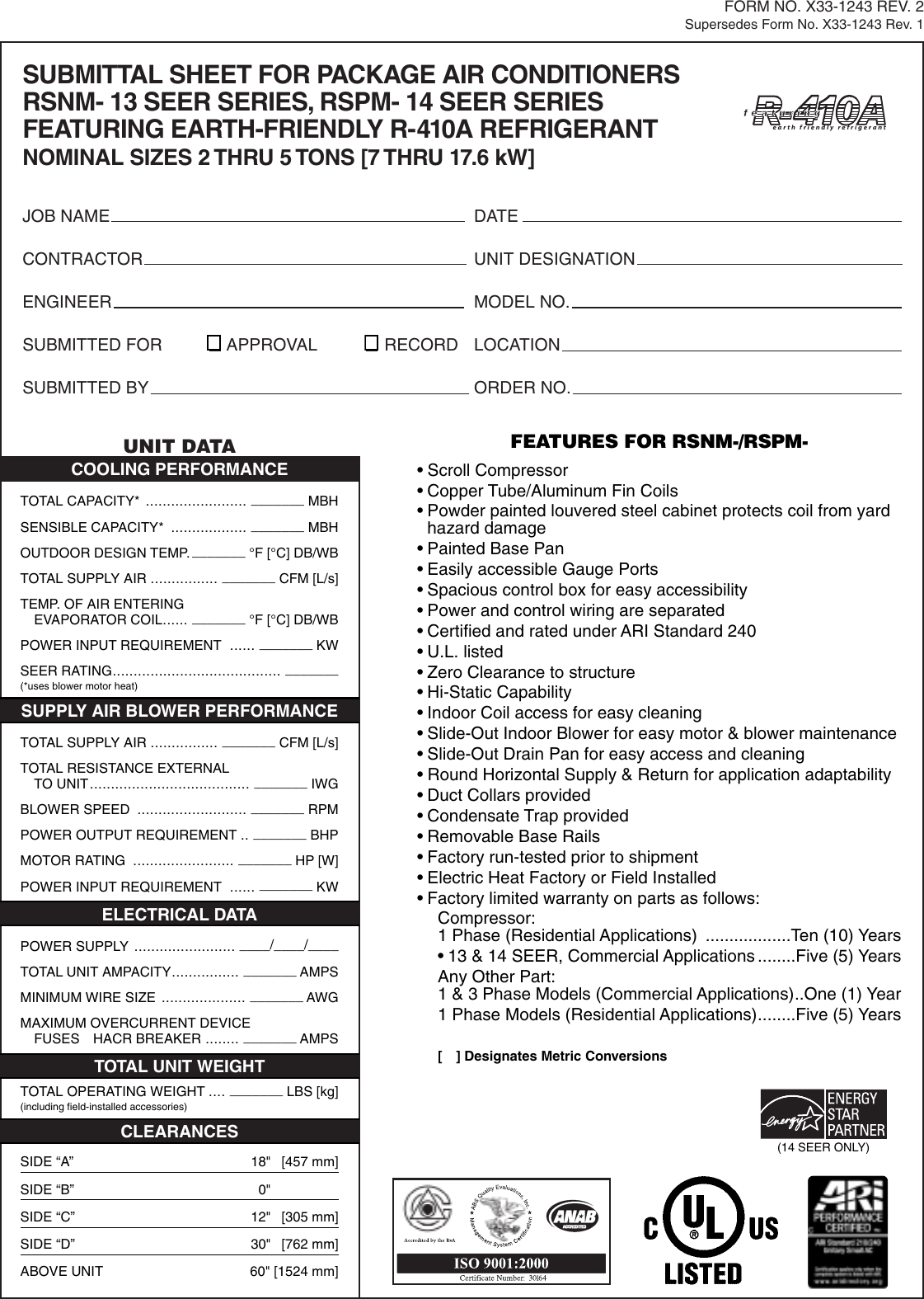 Page 2 of 3 - Rheem Rheem-Package-Dedicated-Horizontal-A-C-Submittal-Sheet-  Rheem-package-dedicated-horizontal-a-c-submittal-sheet