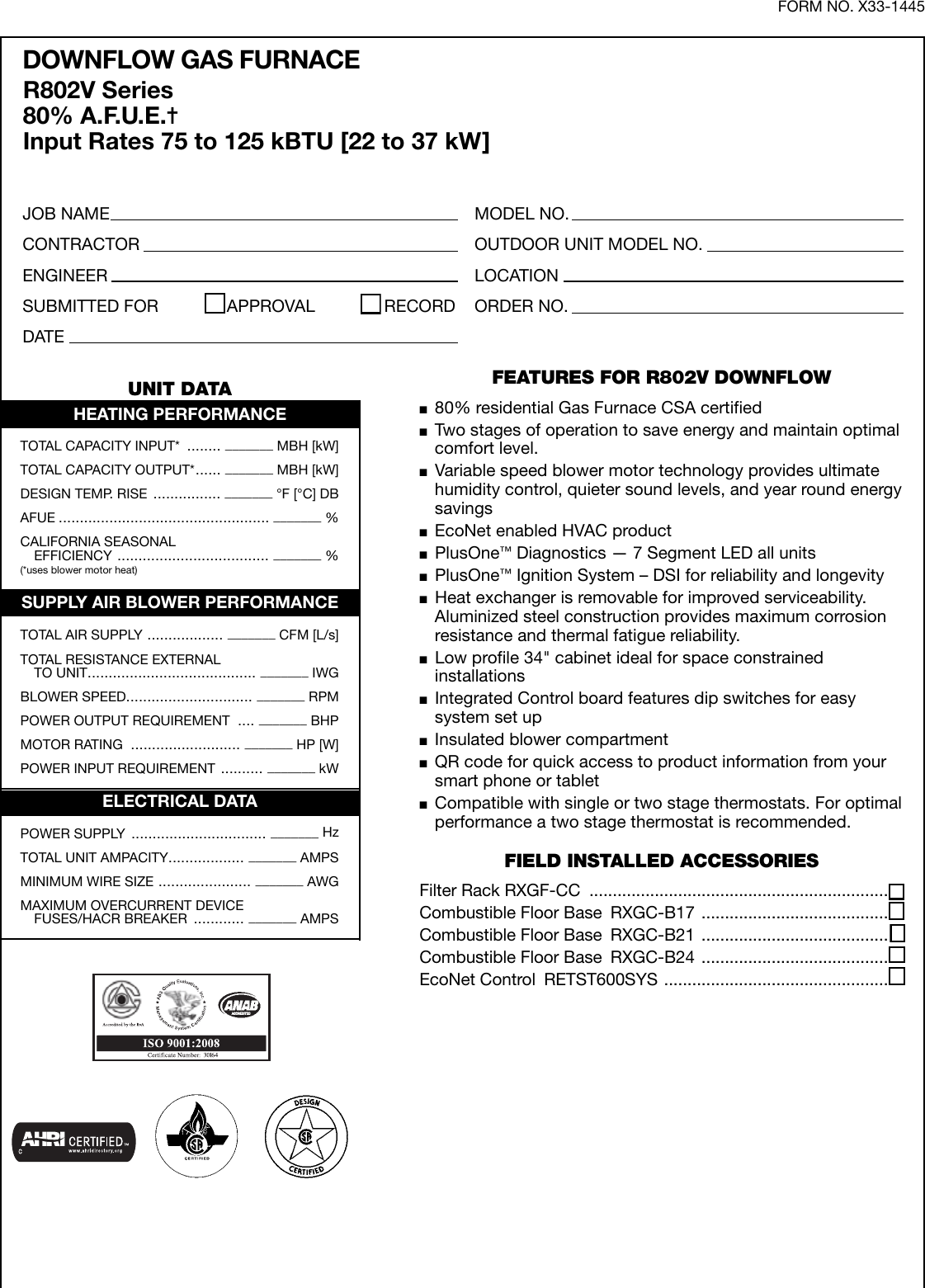 Page 2 of 3 - Rheem Rheem-Prestige-Series-Up-To-80-Afue-Variable-Speed-Downflow-Submittal-Sheet-  Rheem-prestige-series-up-to-80-afue-variable-speed-downflow-submittal-sheet