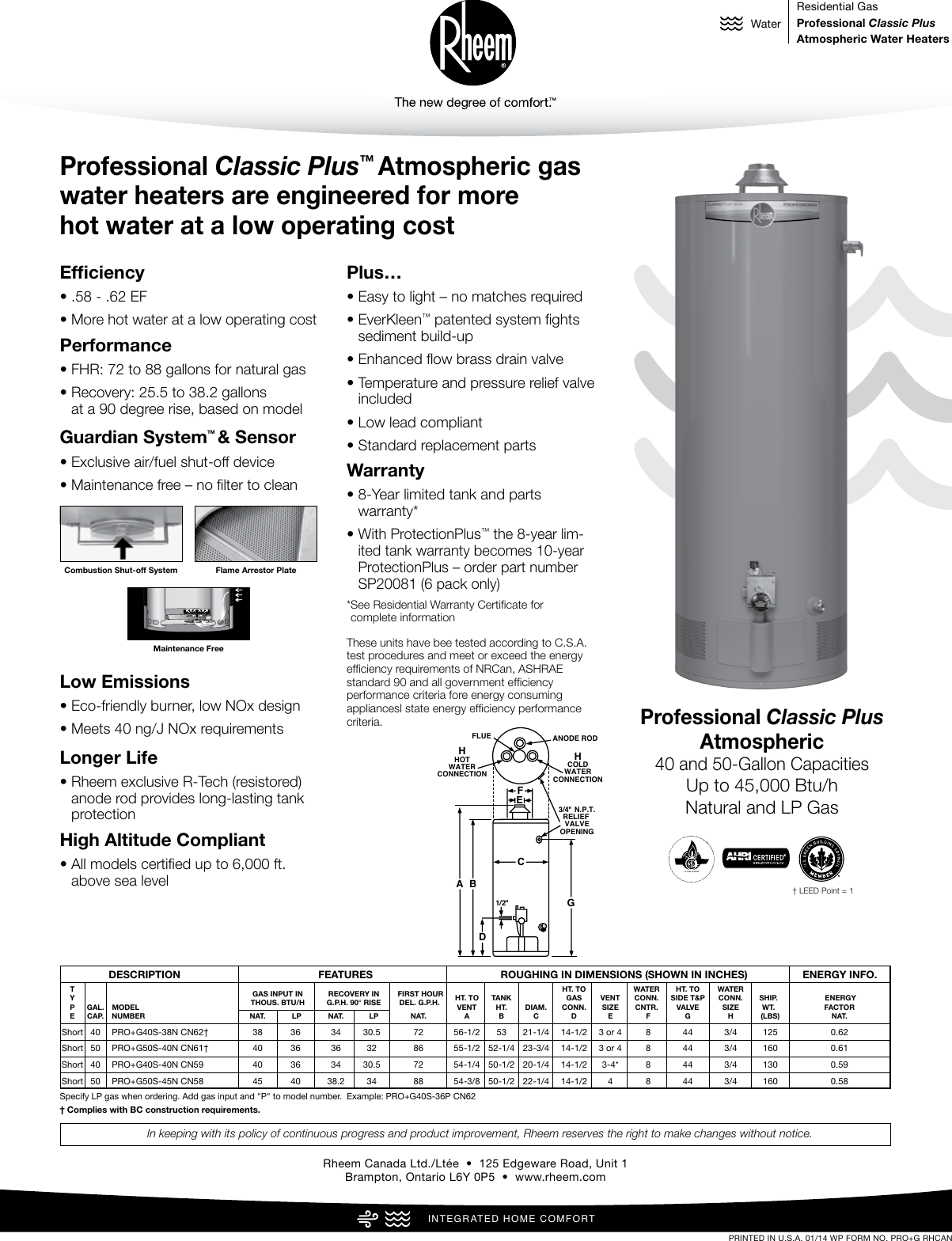 Page 1 of 1 - Rheem Rheem-Professional-Classic-Plus-Series-Atmospheric-Specification-Sheet-  Rheem-professional-classic-plus-series-atmospheric-specification-sheet