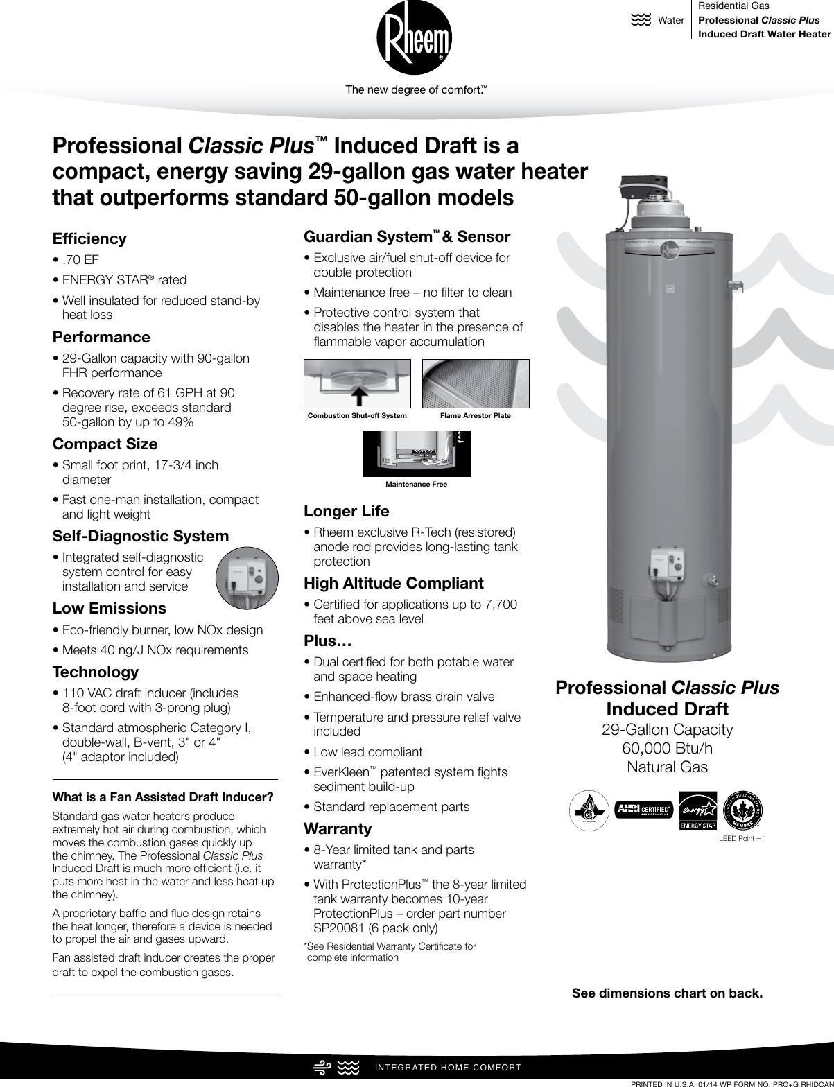 Page 1 of 2 - Rheem Rheem-Professional-Classic-Plus-Series-Induced--Specification-Sheet-  Rheem-professional-classic-plus-series-induced--specification-sheet