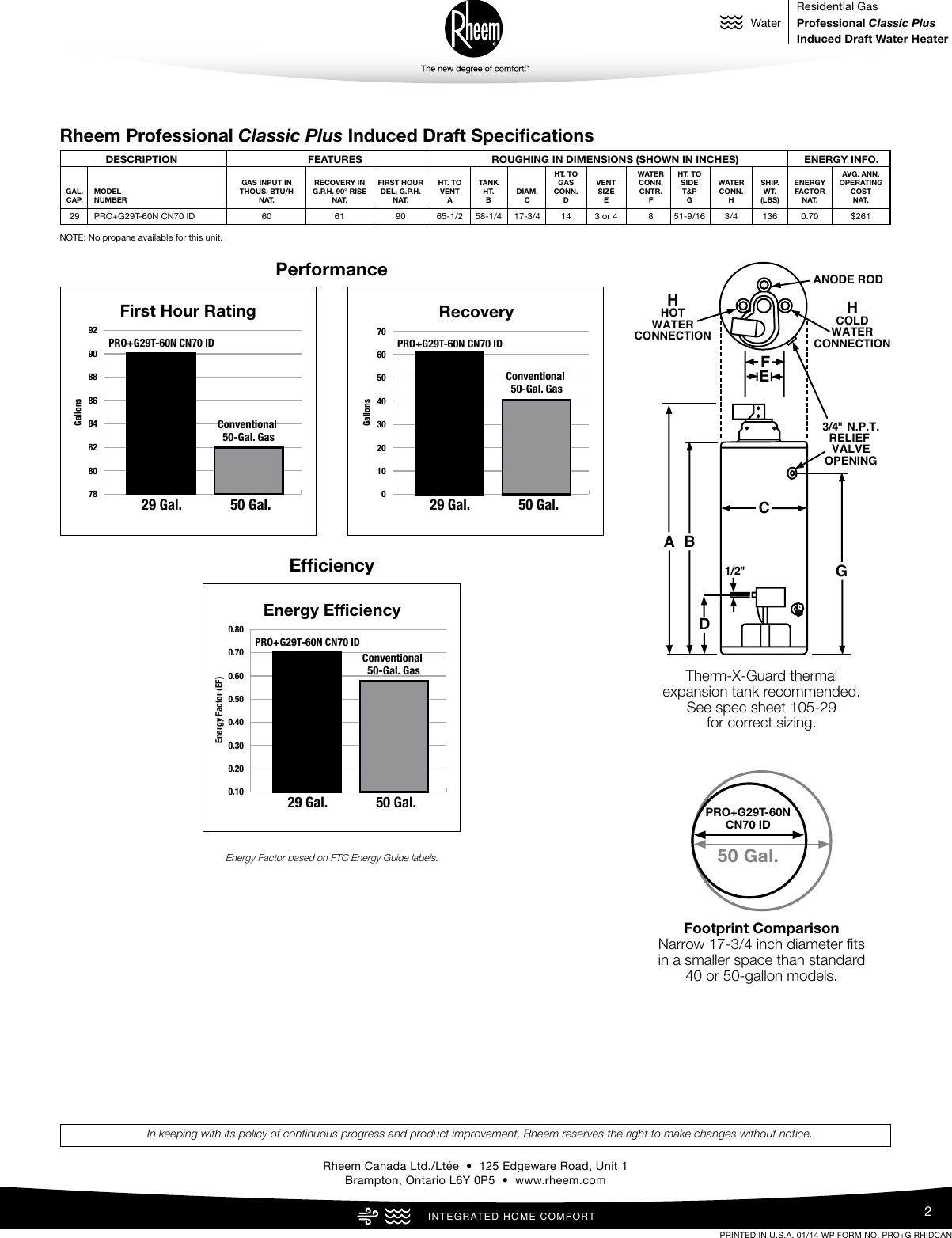 Page 2 of 2 - Rheem Rheem-Professional-Classic-Plus-Series-Induced--Specification-Sheet-  Rheem-professional-classic-plus-series-induced--specification-sheet