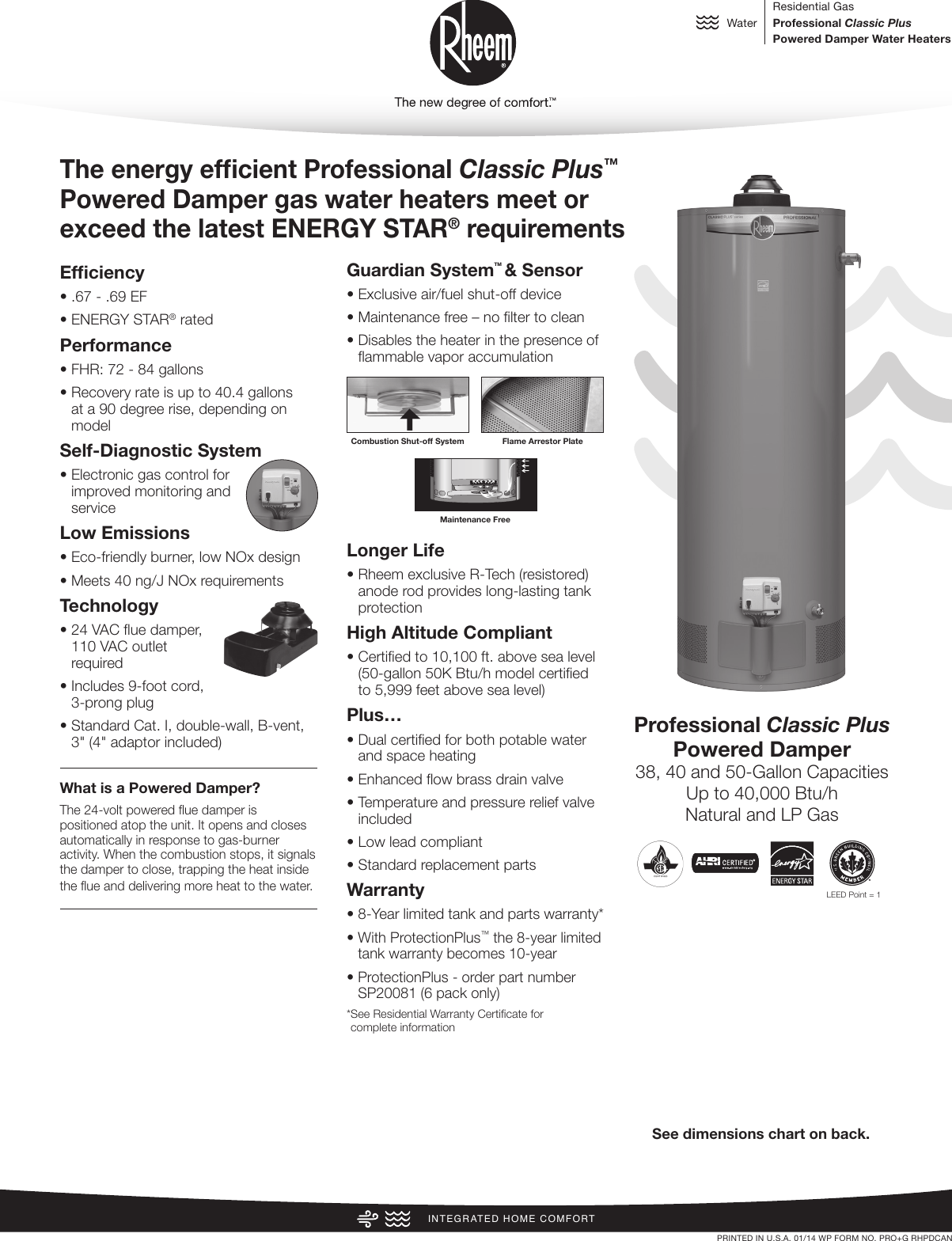 Rheem Professional Classic Plus Series Powered Damper Specification Sheet