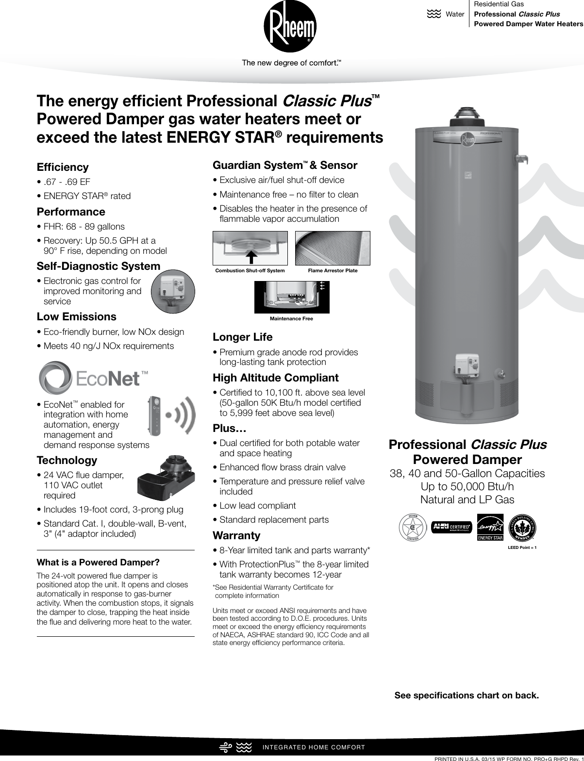 Page 1 of 2 - Rheem Rheem-Professional-Classic-Plus-Series-Powered-Damper-Specification-Sheet-  Rheem-professional-classic-plus-series-powered-damper-specification-sheet