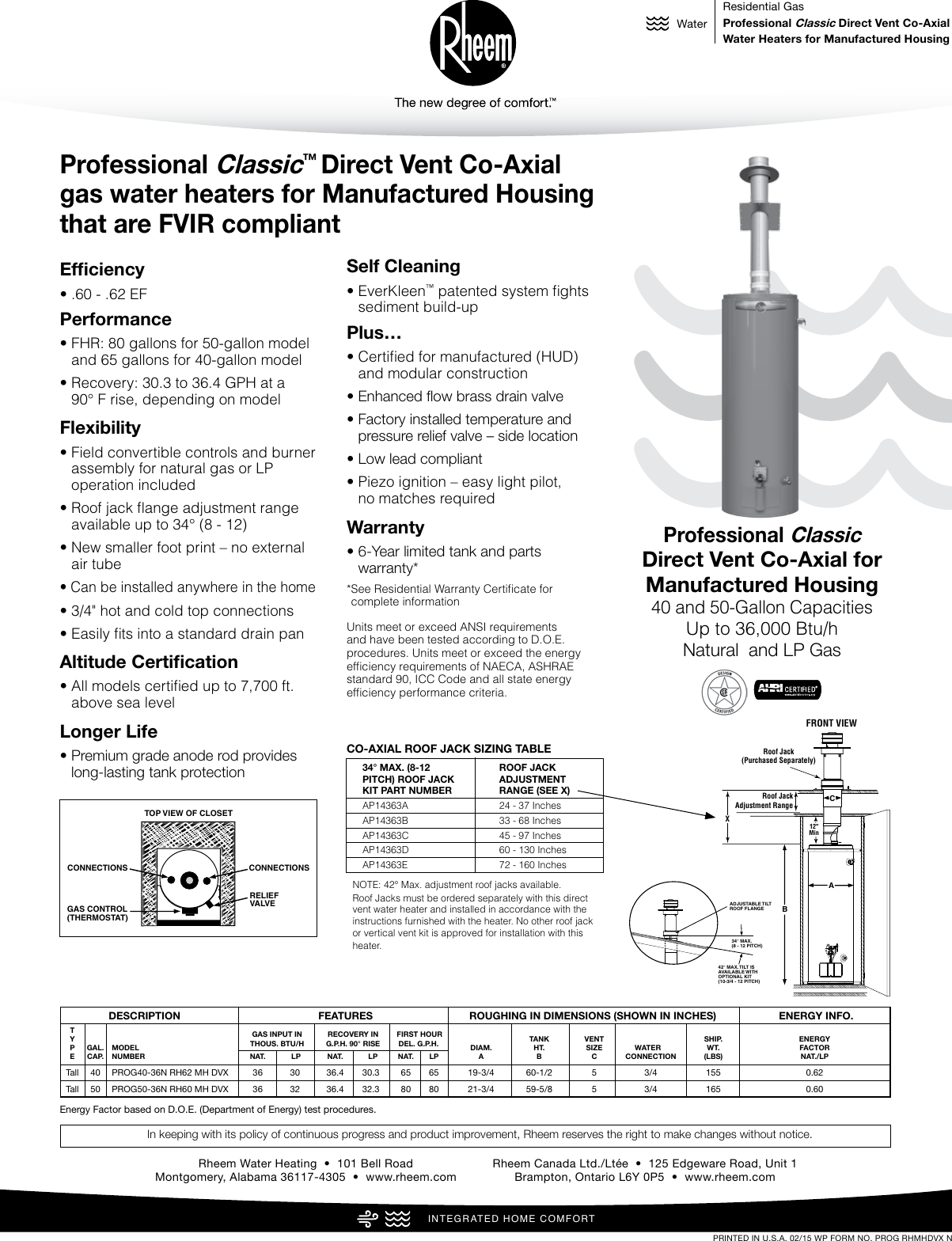 Rheem Professional Classic Series Direct Vent Co Axial For Manufactured