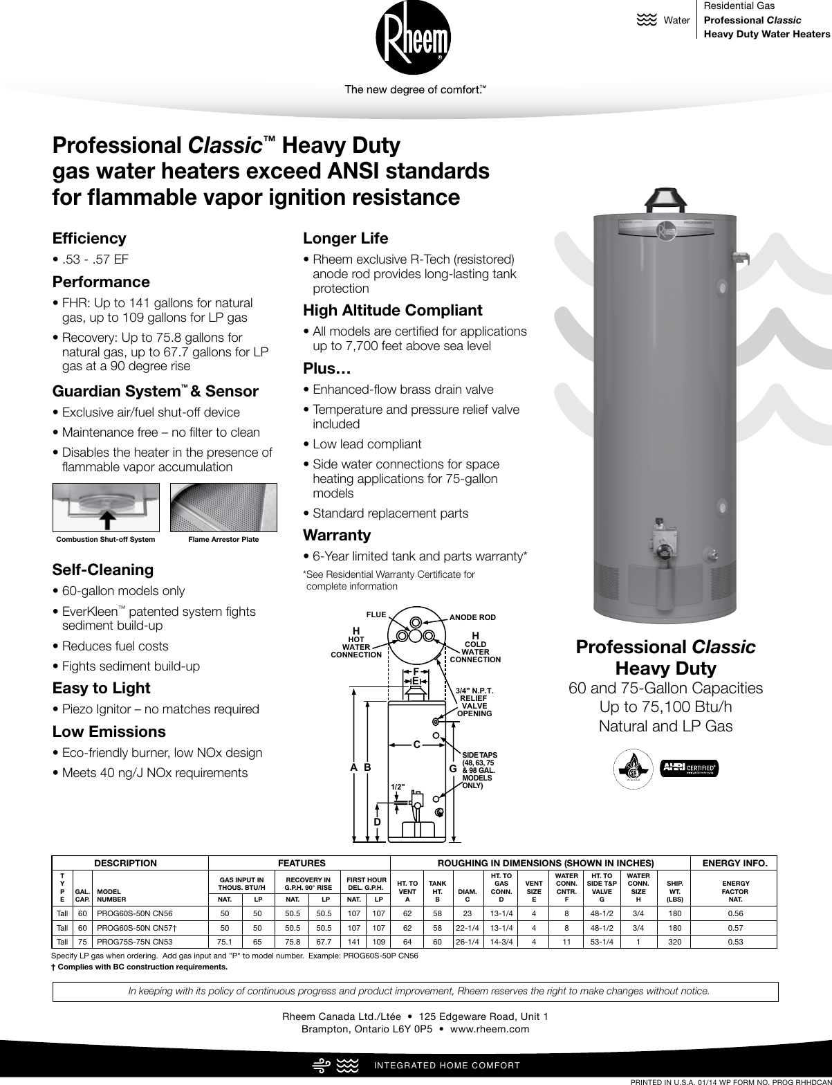 Page 1 of 1 - Rheem Rheem-Professional-Classic-Series-Heavy-Duty-Specification-Sheet-  Rheem-professional-classic-series-heavy-duty-specification-sheet